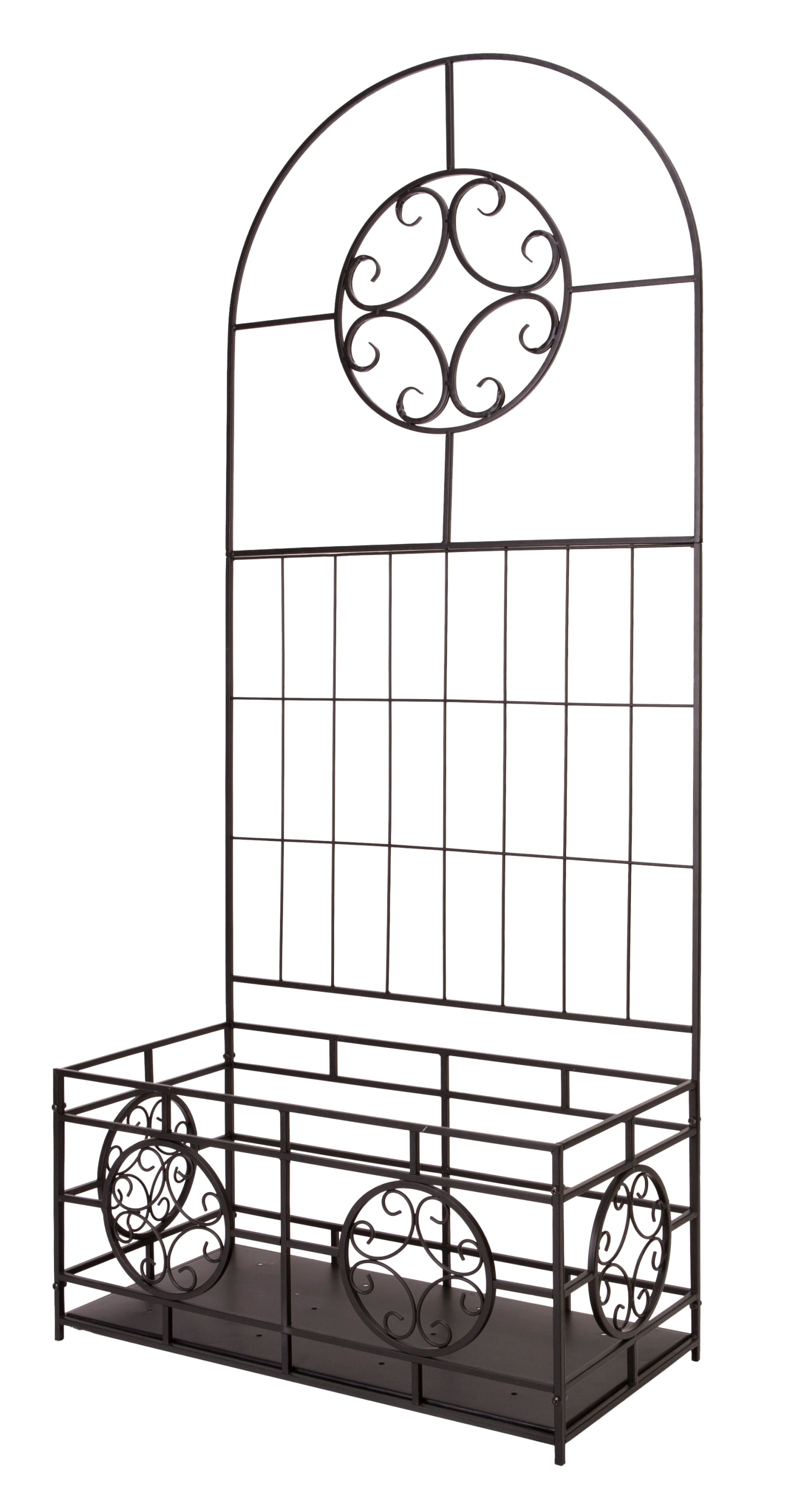Style Selections 84545 32.0-Inches W x 76.0-Inches H Black Steel Romanesque Garden Trellis For Climbing Plants