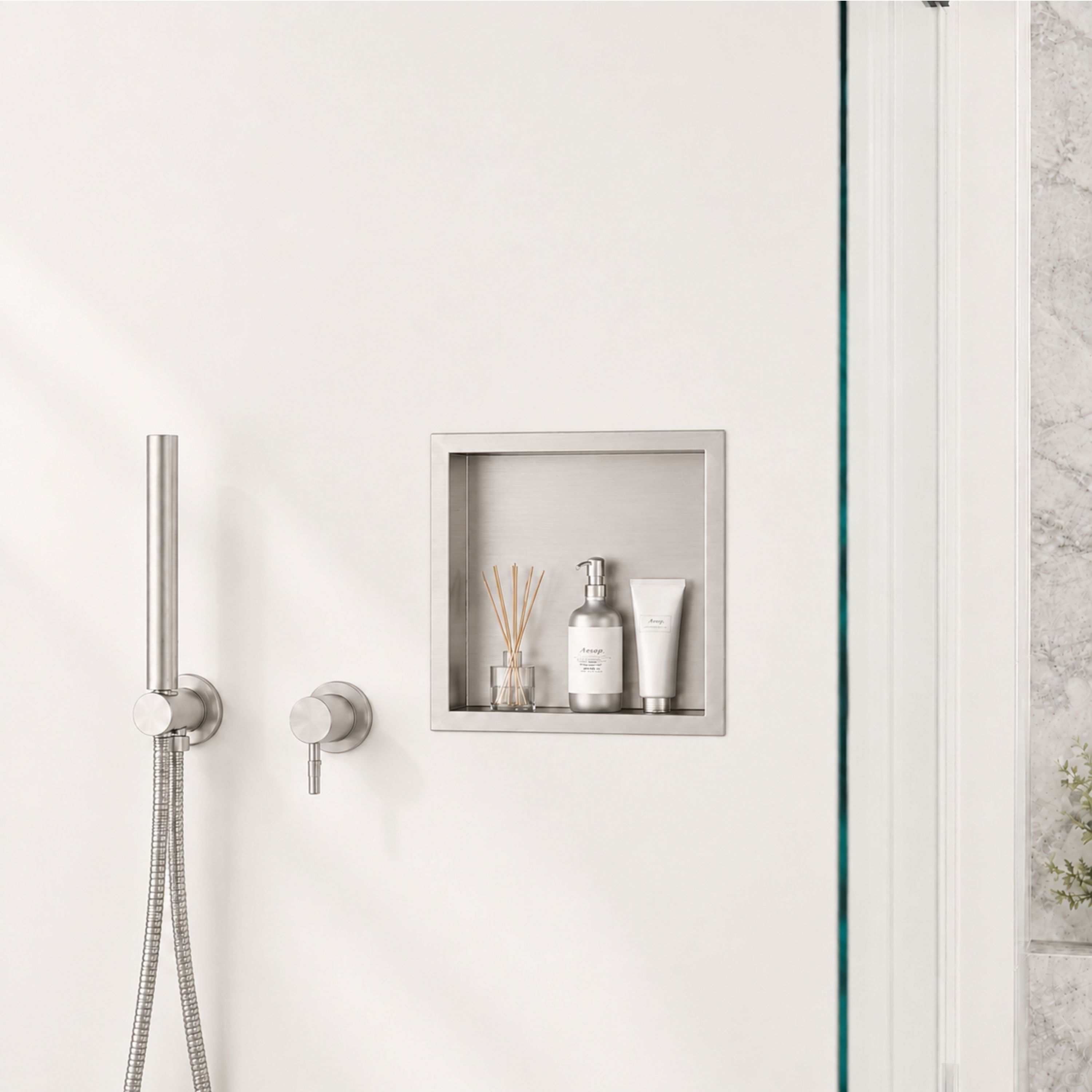 Velusian 11 in. W x 11 in. H x 4 in. D Waterproof Stainless Steel  Recessed Shower Niche Storage Shelf in Brushed Nickel