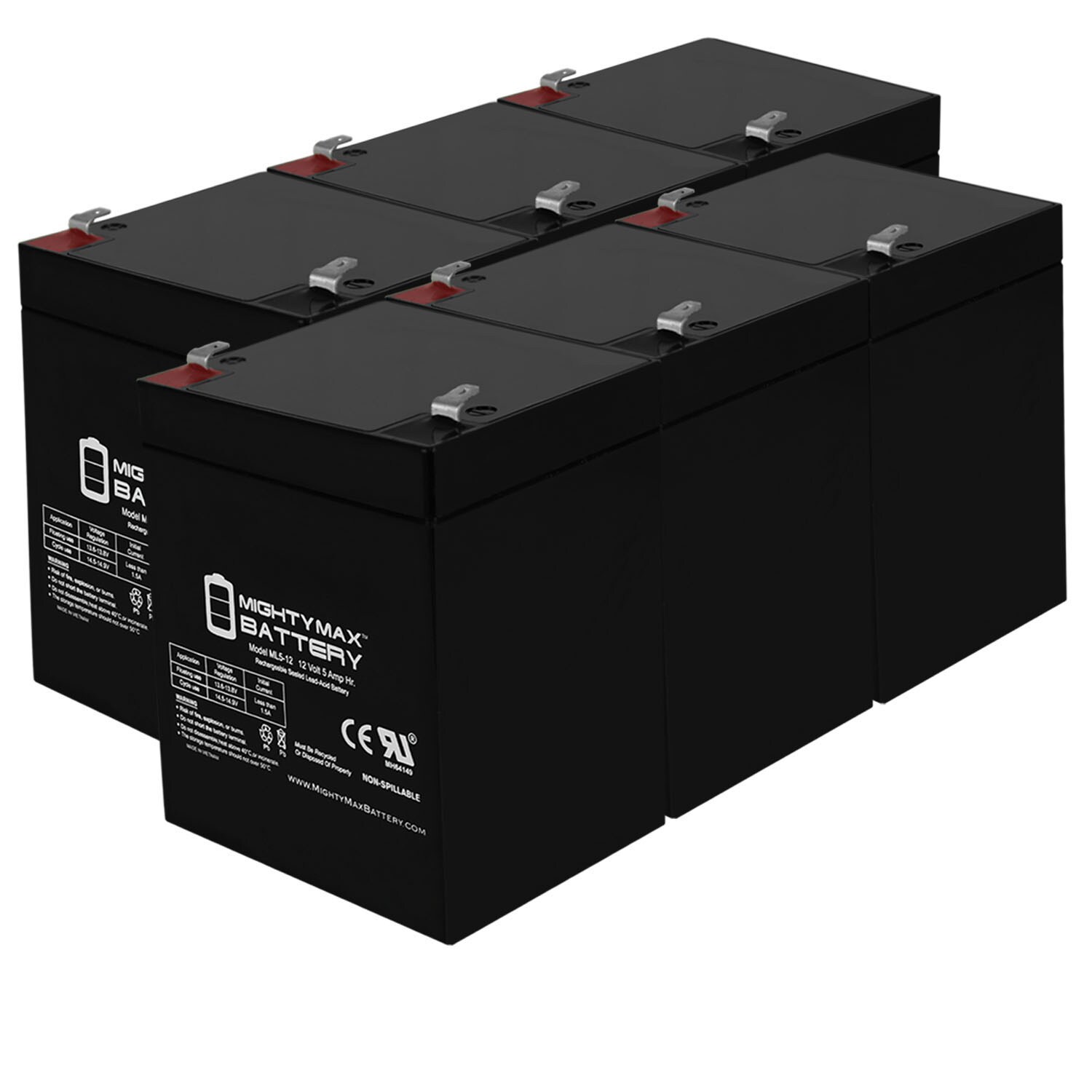 12V 5Ah Battery Replacement for Power Source Wp5-12 91-300 - 6 Pack
