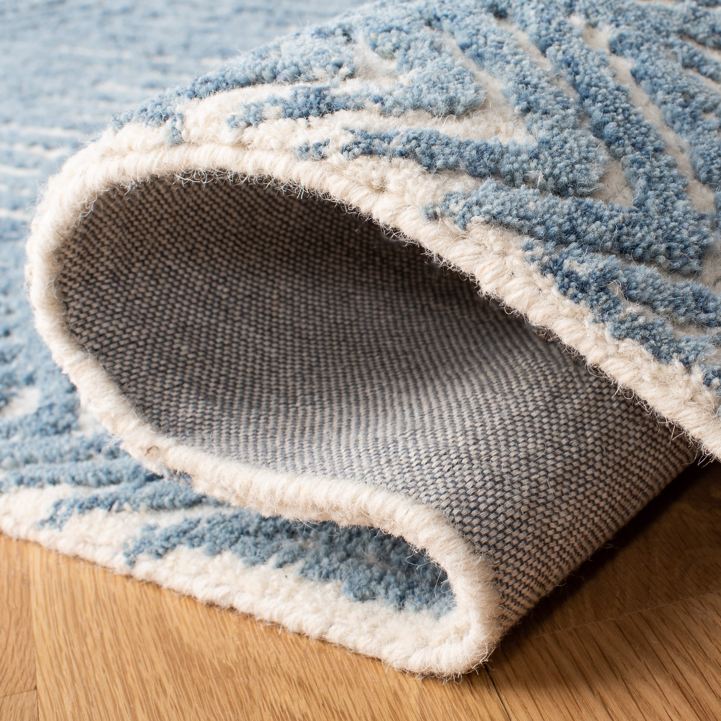 Hand-Tufted Square Wool Rug in Blue and Ivory - 6'x6'