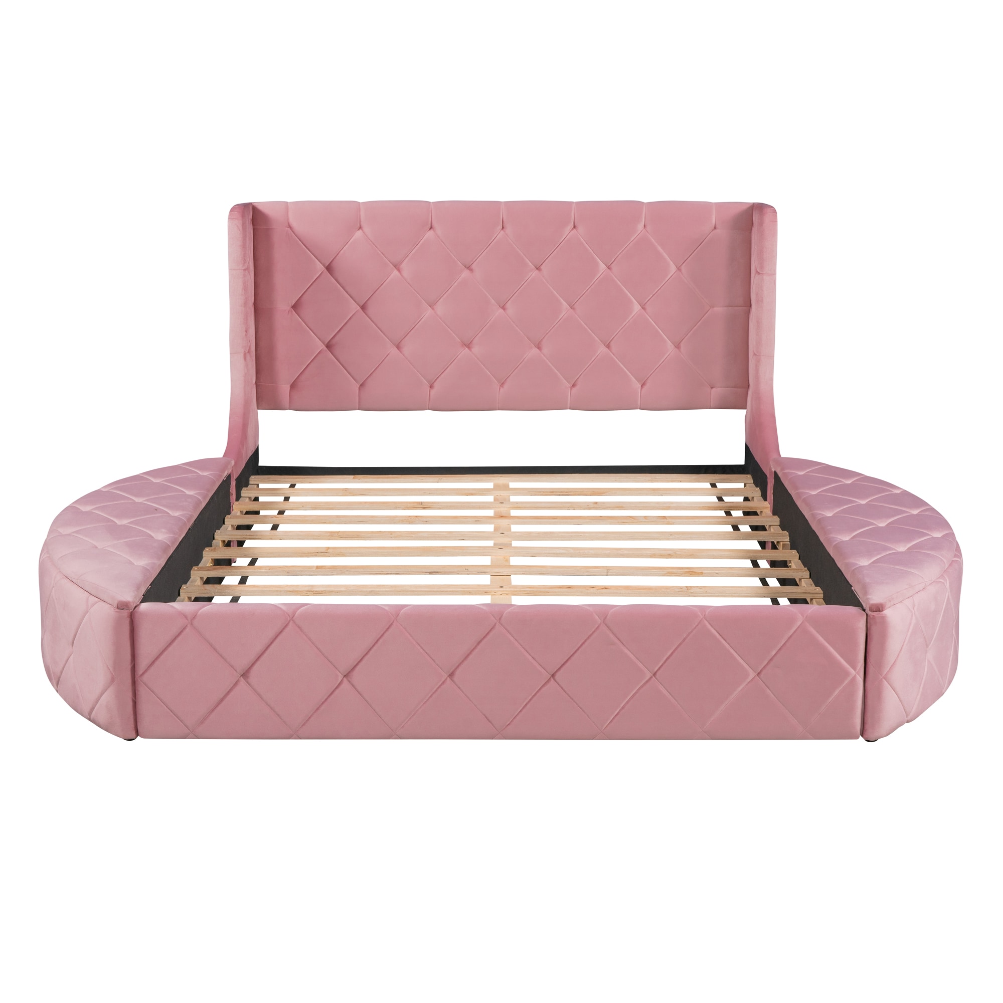 Bybafun YD6800014 Queen Pink Wood Tufted Bed Frame Storage with Headboard