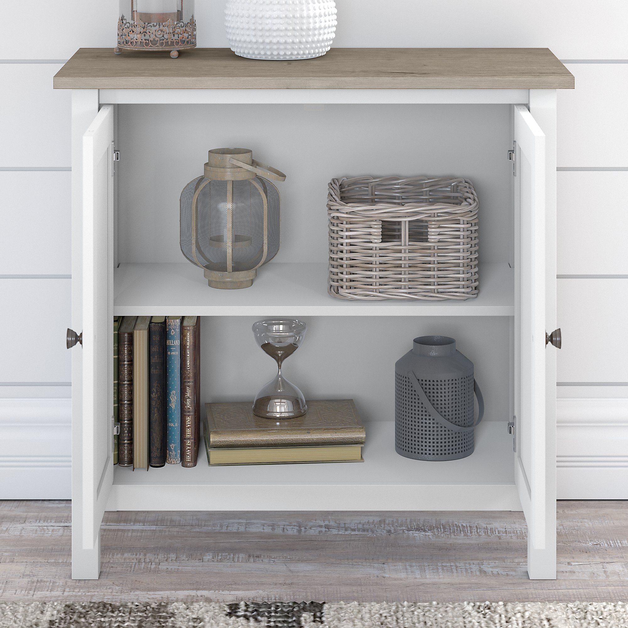 Bush Furniture Fairview Small Storage Cabinet with Doors and Shelves Shiplap Gray/Pure White