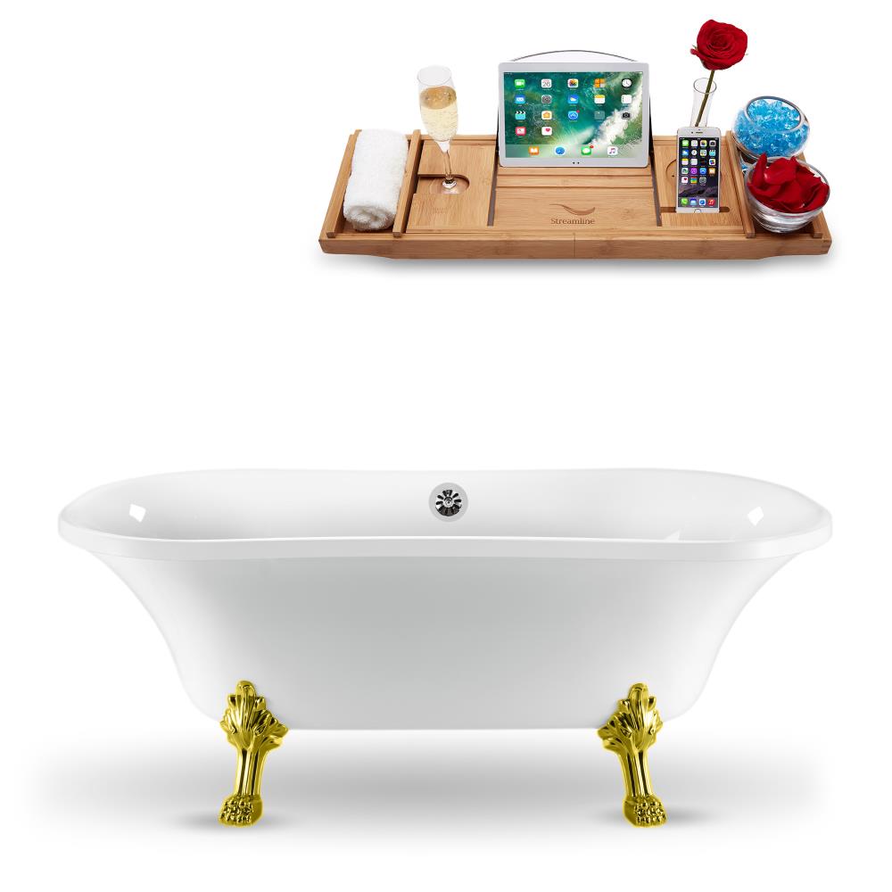 Streamline N861GLD-CH 67.9922-Inches x 33.8583-Inches Glossy White Acrylic Oval Clawfoot Soaking bathtub Drain ( Center Drain )