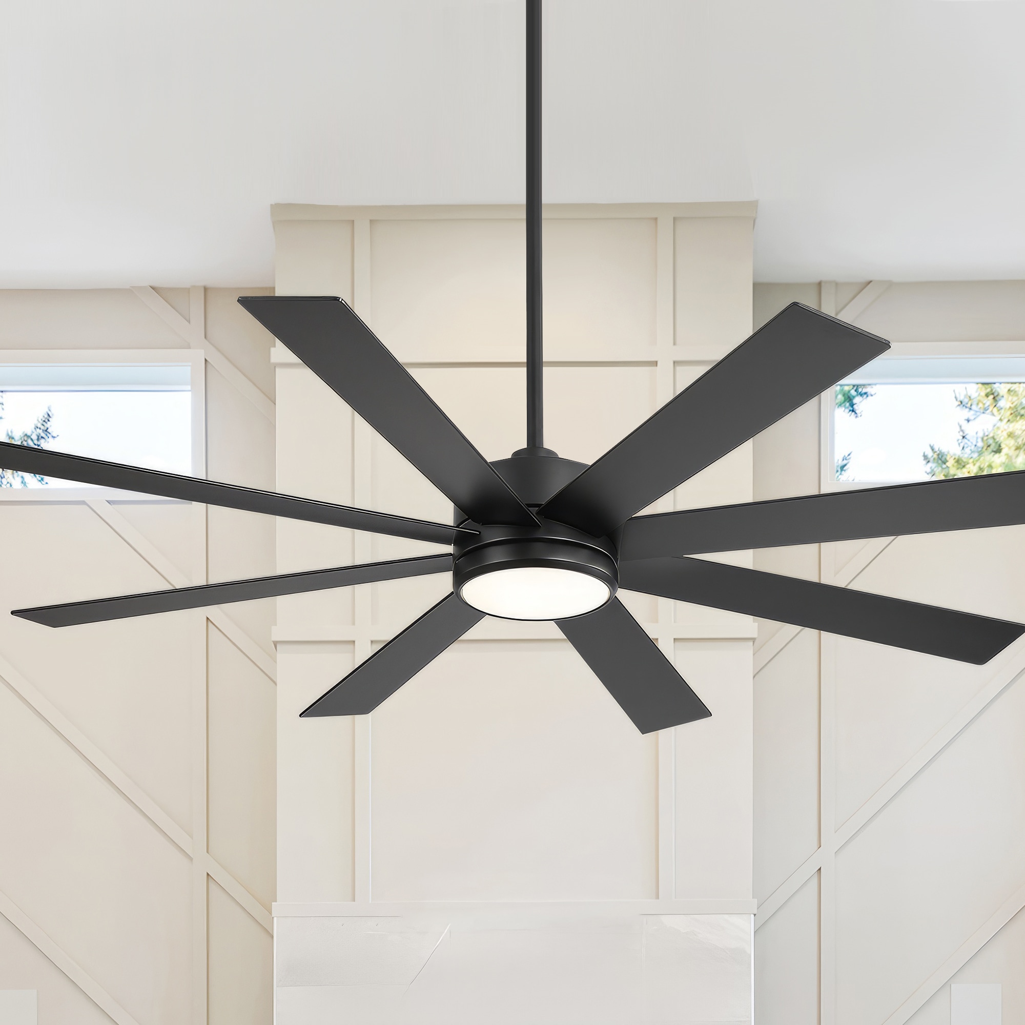 Breezary 32007-AB 65-in Color-Changing Integrated LED Matte Black with Black Blades Ceiling Fan With Light - Remote Included ( 8 -Blade )