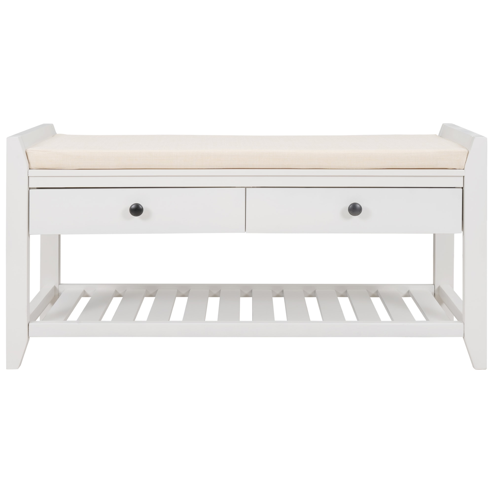 SINOFURN SYA330062WT Rustic White Accent Bench with Storage 39-in x 14-in x 19.8-in