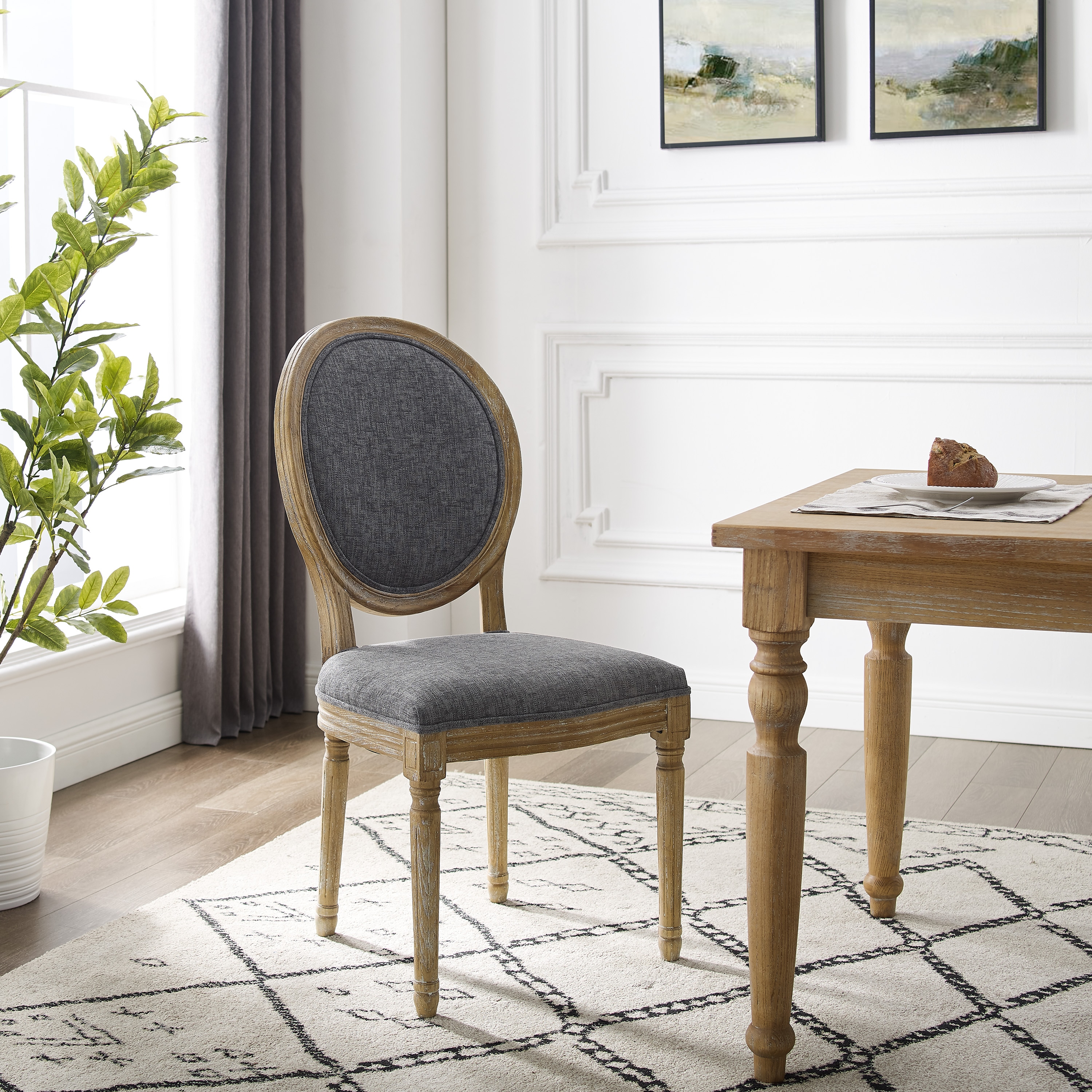 Dark Natural Brown Upholstered Oval Back Side Chair Set
