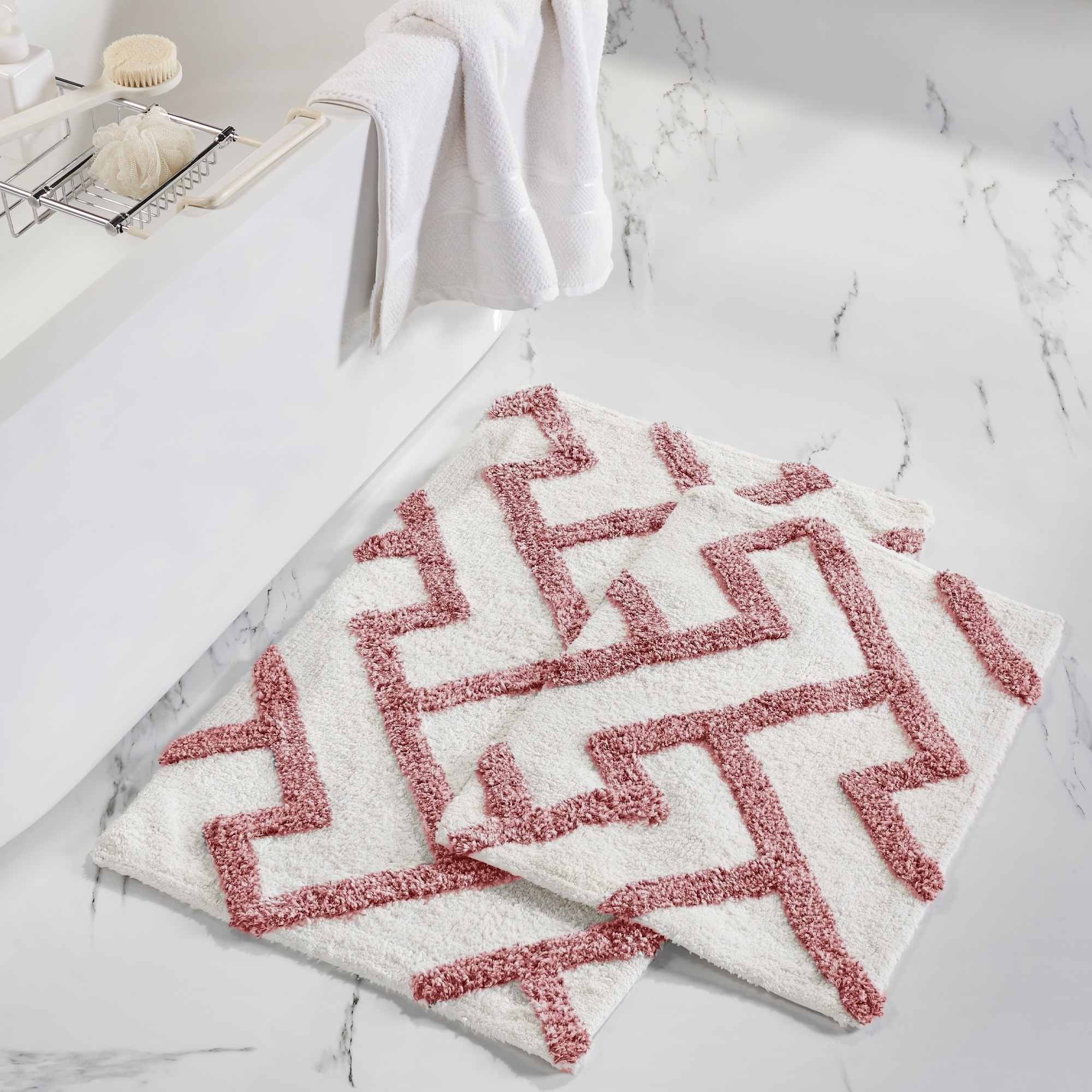 Amrapur Overseas 5BTTX2PE-RSE-ST Textured Bath Mat Set 24-in x 17-in Rosewood Cotton Bath Mat Set