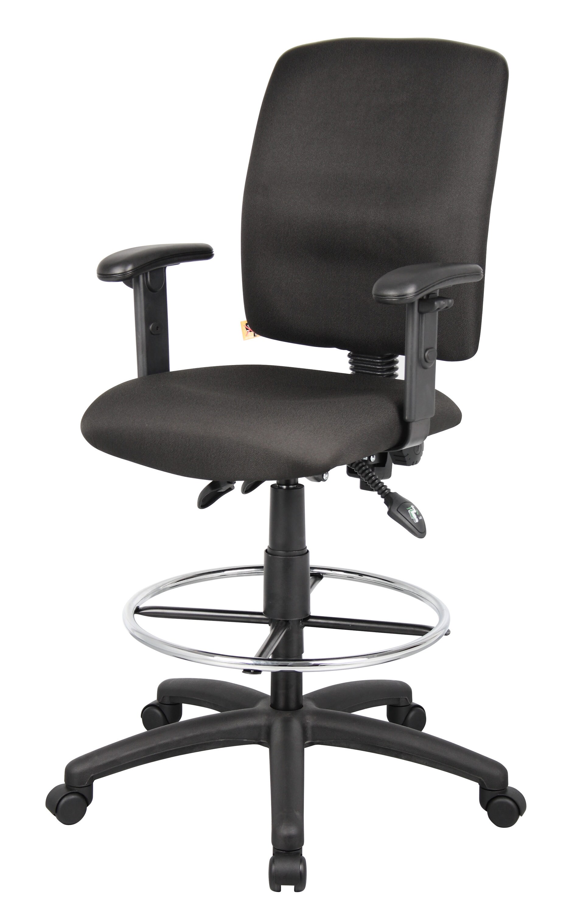 Black Fabric Multi-Function Drafting Stool with Adjustable Arms