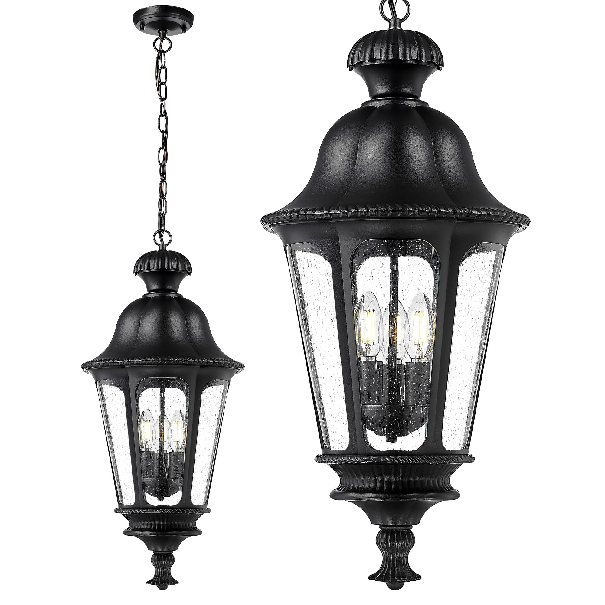 Lukvuzo Outdoor Pendant Light Large Exterior Hanging Fixture with Seeded Glass Matte Black Finish Adjustable Height for Porch Patio Gazebo #LLU0817L170