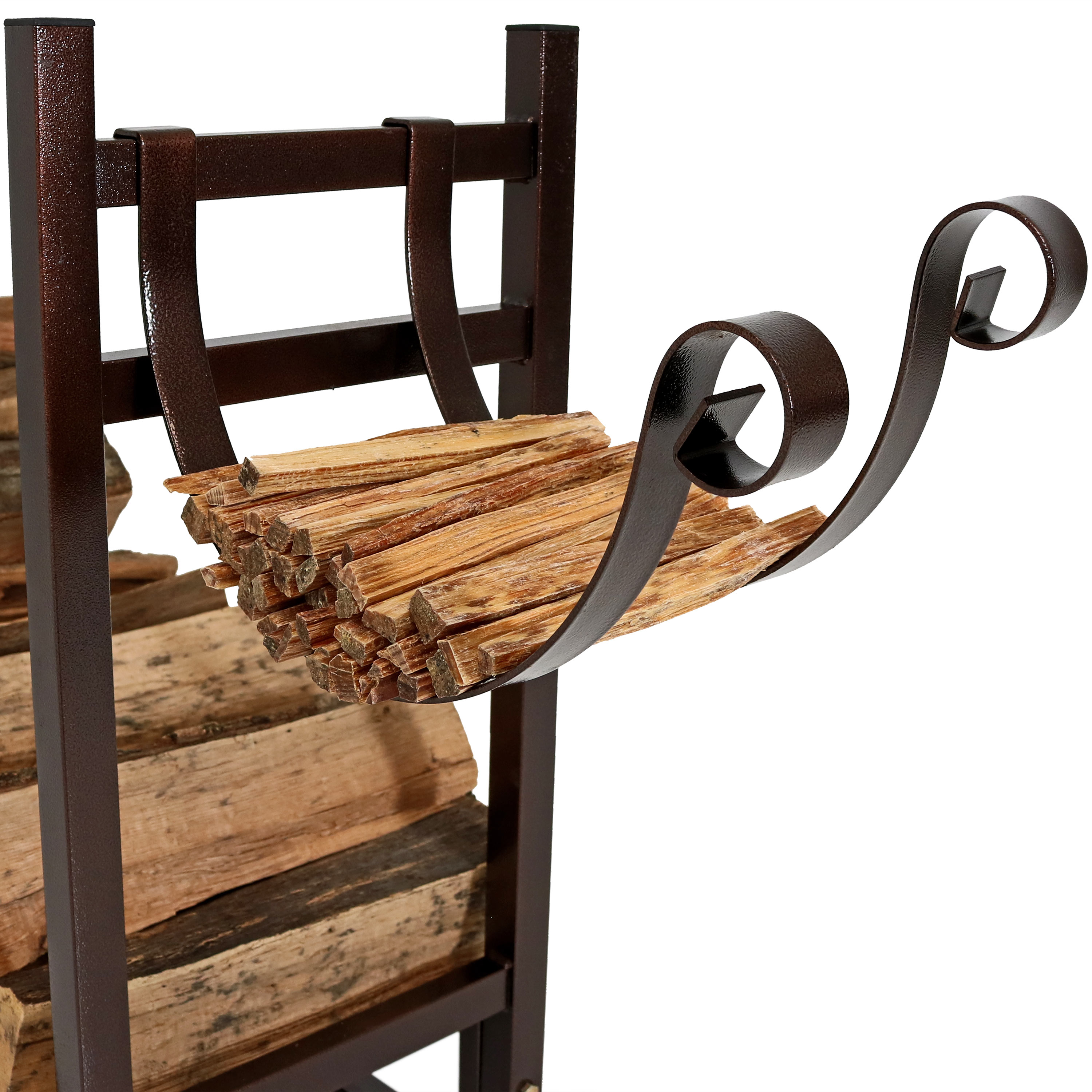 Bronze Steel Indoor/Outdoor Firewood Log Rack with Kindling Holder