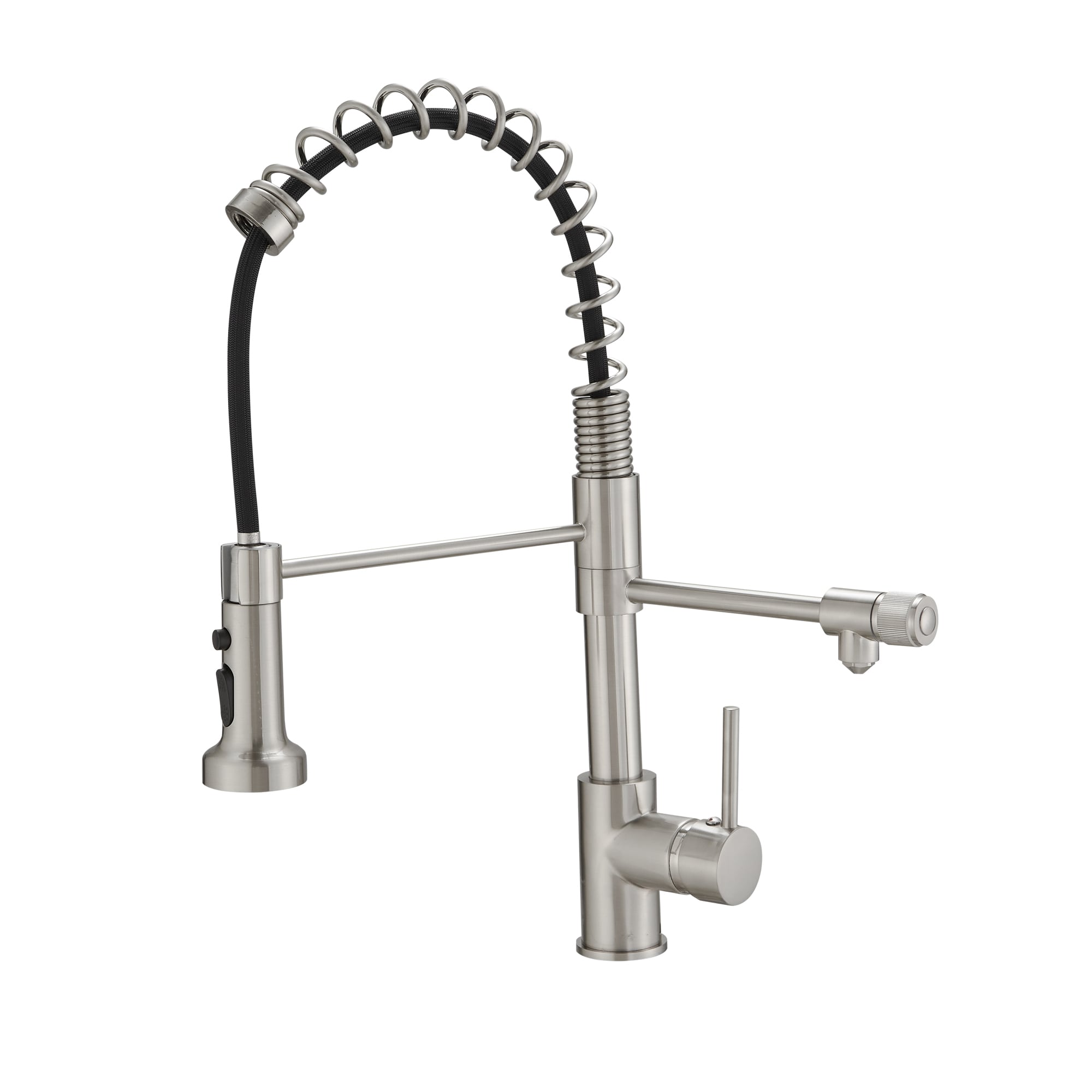 Flynama XY-H-2223N-2P Brushed Nickel Single Handle Deck-mount Pull-down Kitchen Faucet with Sprayer