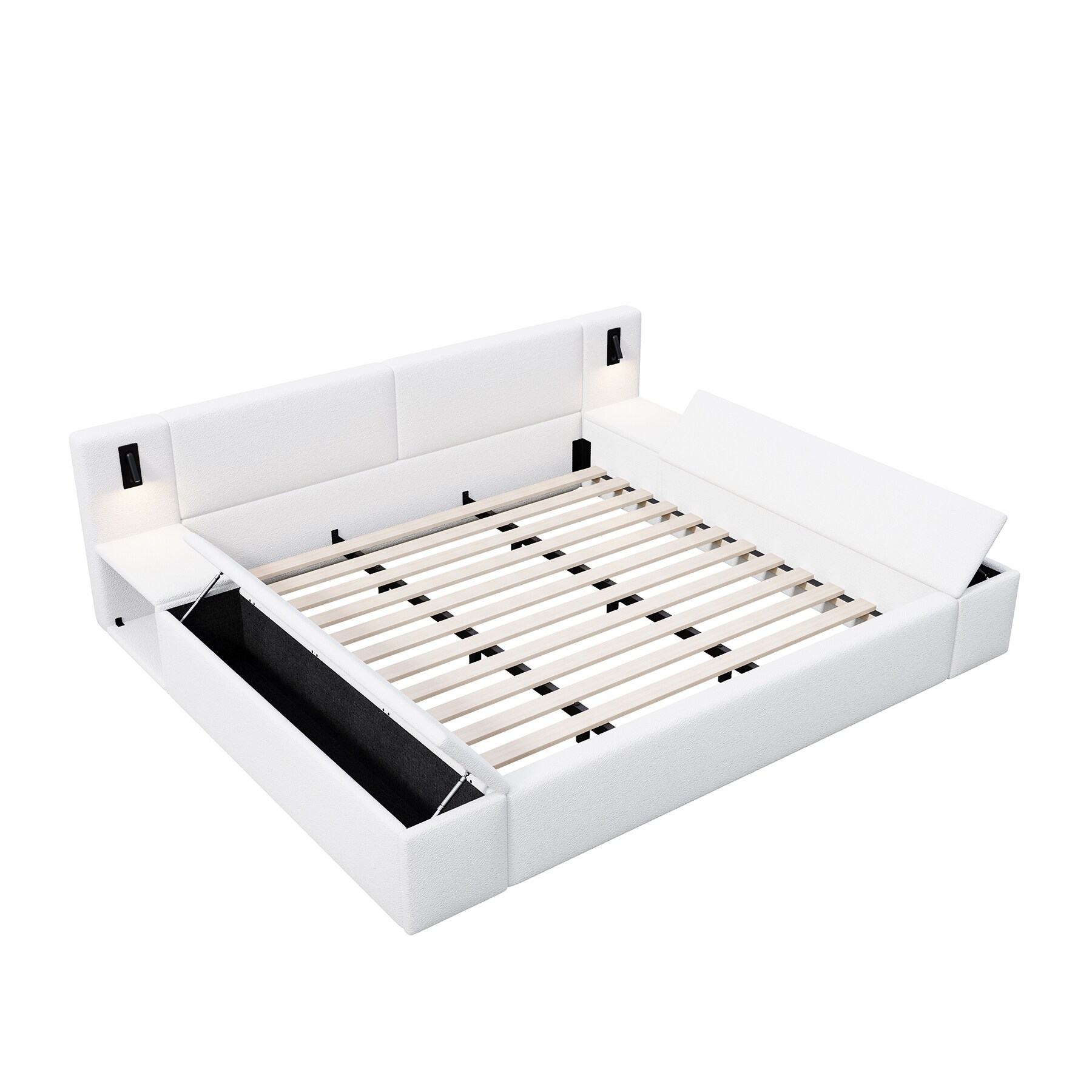 SINOFURN - Queen White Bed Frame Storage with Headboard