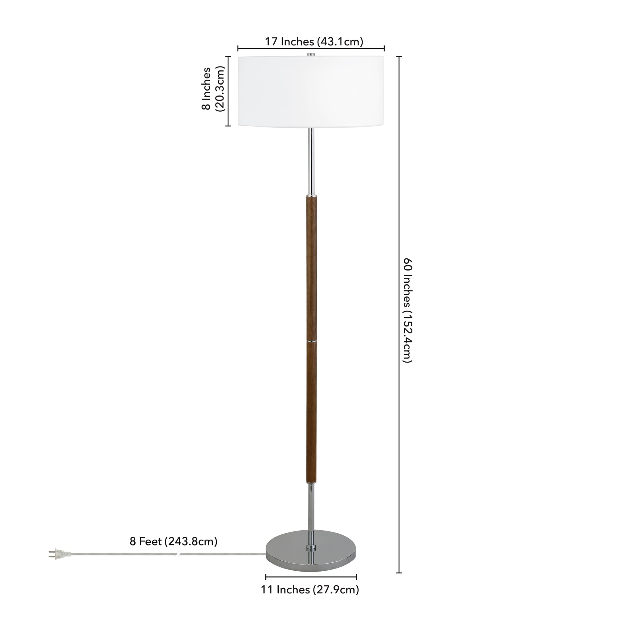 Rustic Oak & Polished Nickel 61.5" Smart Floor Lamp with Dual Bulb
