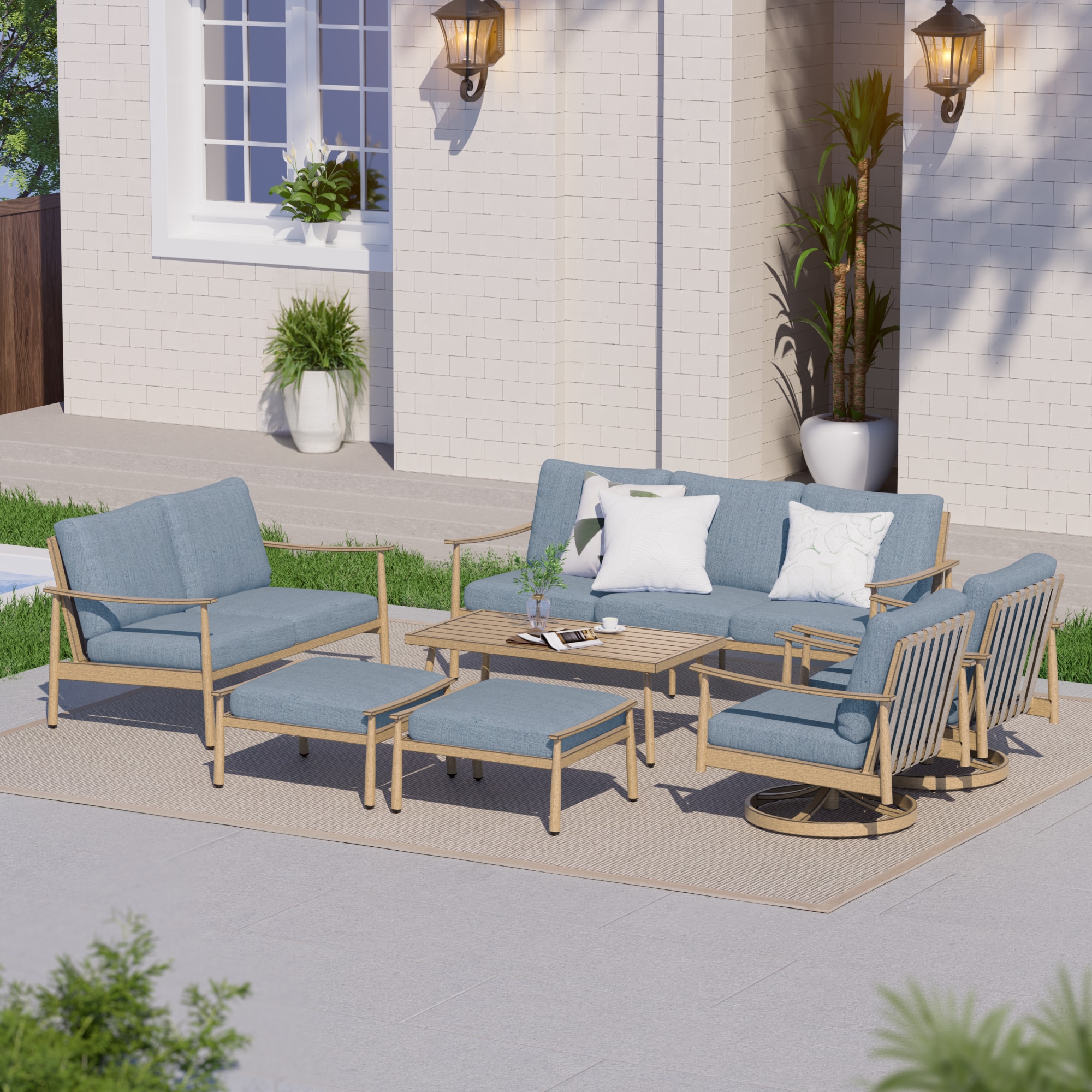  CP-SF7-ZL-B6-WL2 7 -Piece Patio Sofa Conversation Set with Blue Cushions