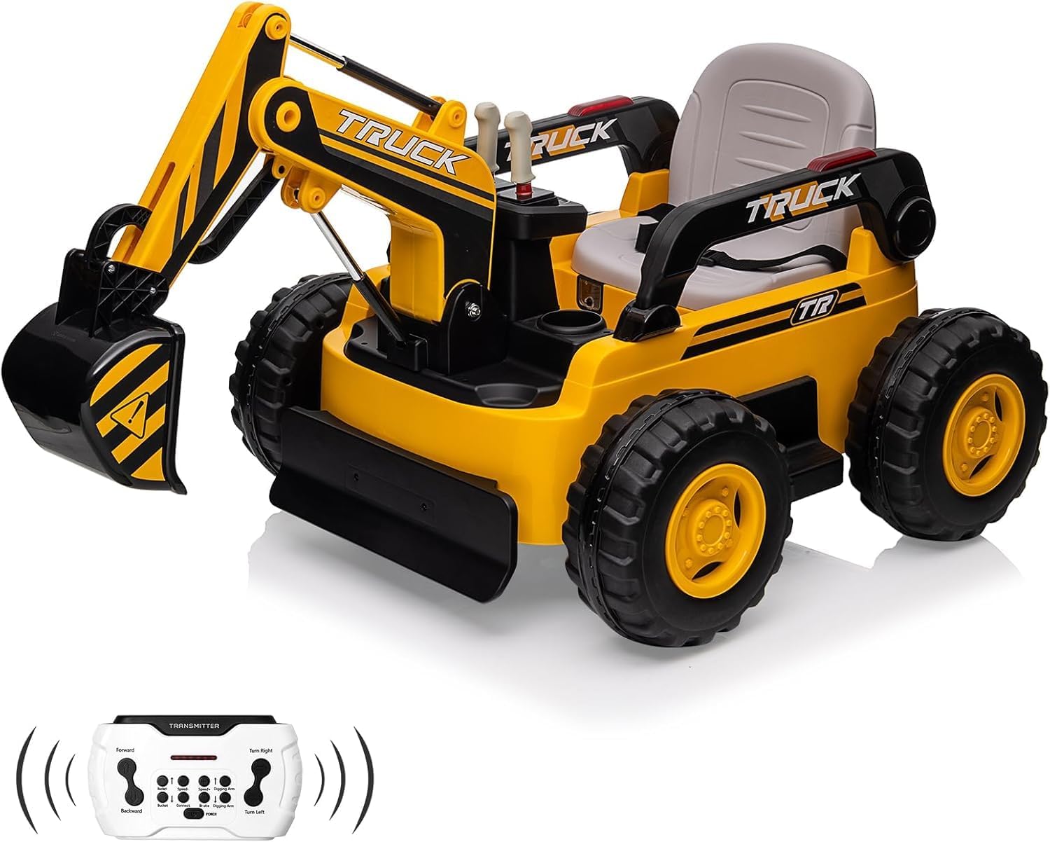 Qeetex TOYPTO0ZEG4WY4 12V Kids Ride On Excavator Digger Car With Remote Control Functional Digging Arm Led Tail Lights Music Usb And All Terrain Performance Yellow