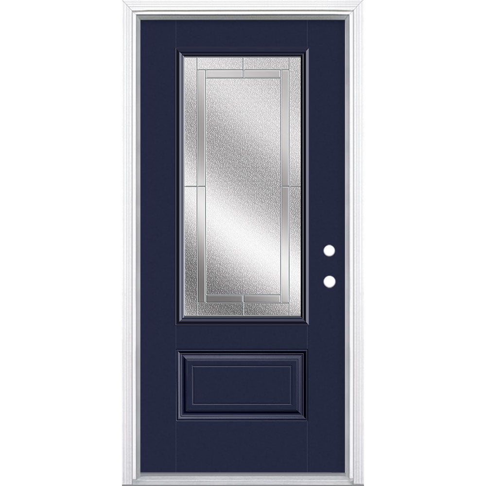 Masonite 3419897 Focus 36-in x 80-in x 4-9/16-in Fiberglass 3/4 lite Left-hand inswing Eclipse Painted Prehung Front Door with Brickmould Insulating core