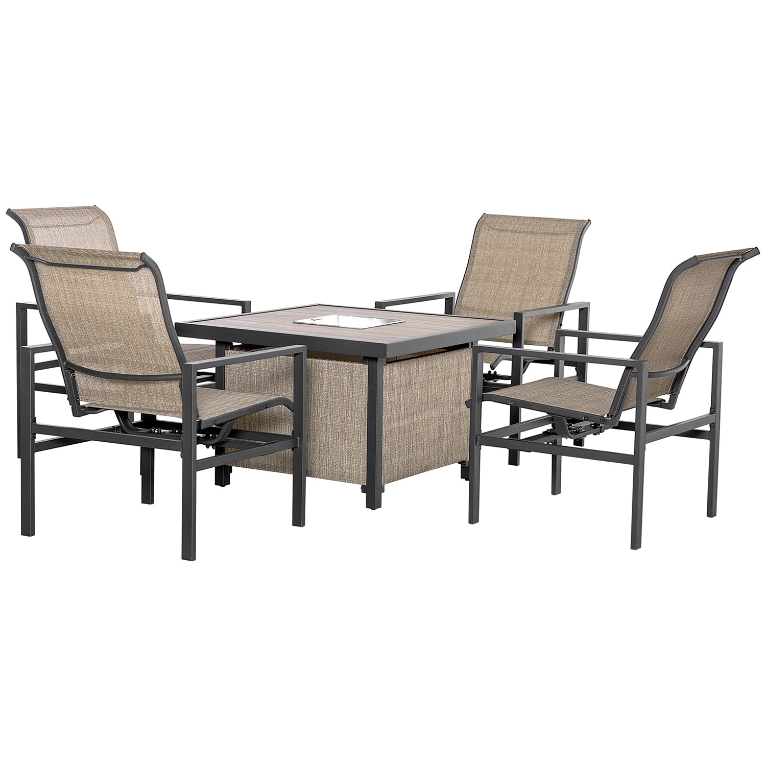 GZMR GM-DH-00046 5 Piece Patio Dining Set with Built-in Ice Bucket 5 -Piece Beige Patio Dining Set Steel Square Table with 4 Off-white Rocker Chairs