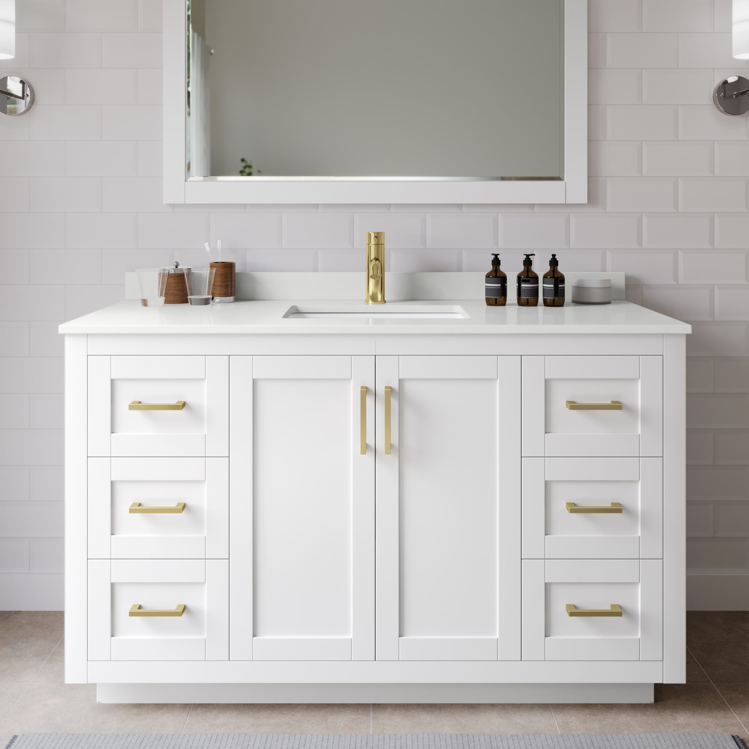 Wyndham Collection WCF292954SWGWQUNSM46 Miranda 54-in White Undermount Single Sink Bathroom Vanity with White Quartz Top (Mirror Included)