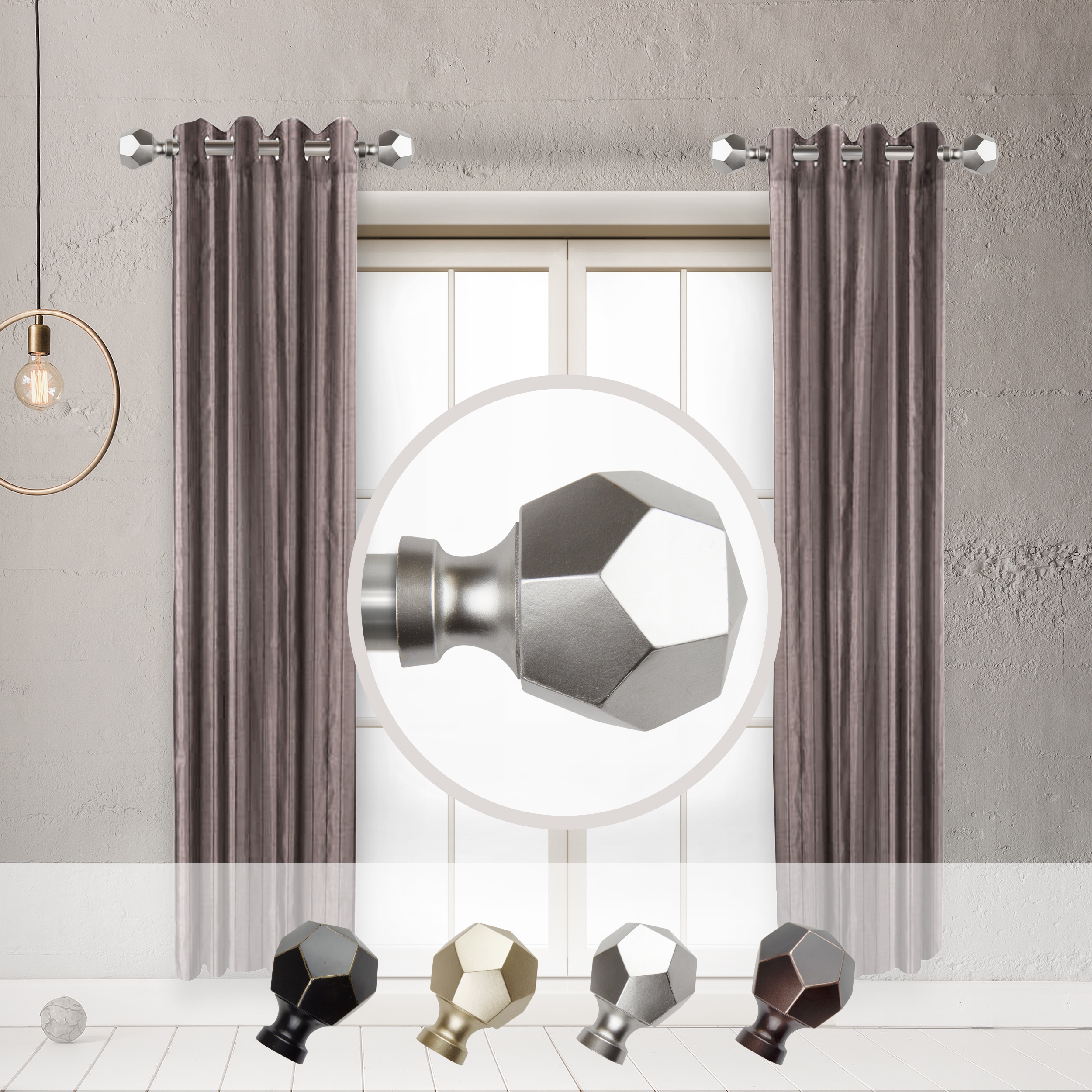 Hart & Harlow L-SIDE100-40-5 Derrick 1-in 12-in to 20-in Satin Nickel Steel Side curtain rod with Finials