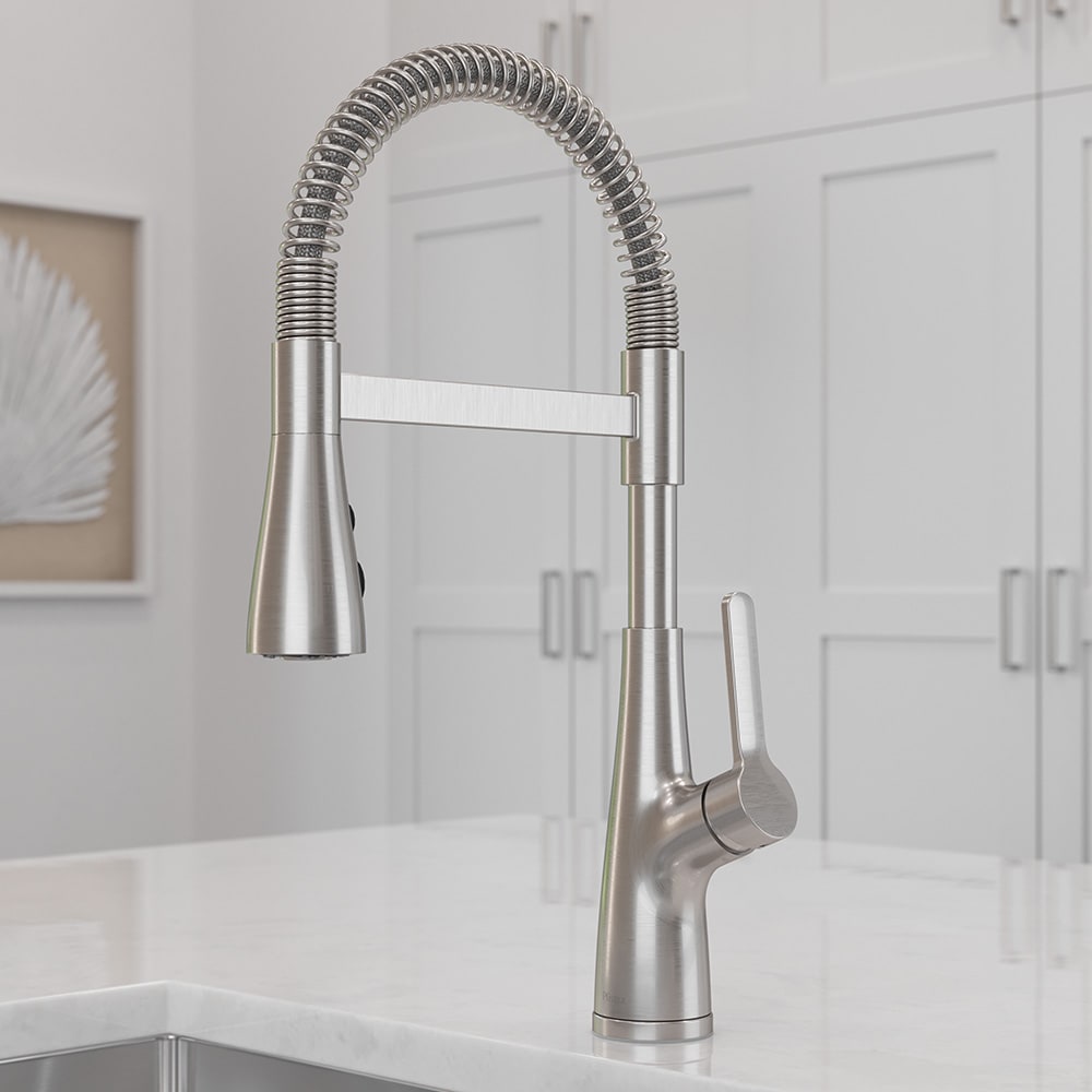 Pfister LG529-NECS Neera Stainless Steel Double Handle Deck-mount Kitchen Faucet with Sprayer