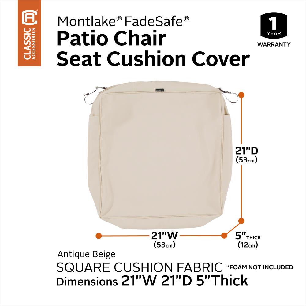 Classic Accessories Montlake FadeSafe Water-Resistant 25 x 25 x 5 inch Square Patio Lounge Seat Cushion, Antique Beige