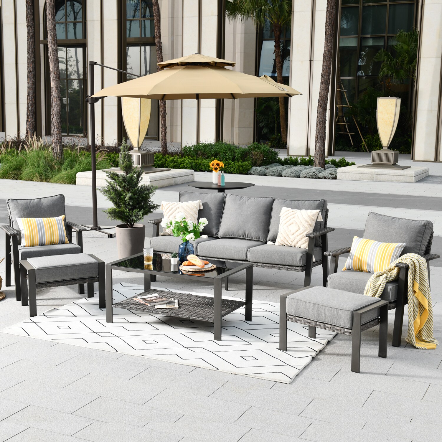 XIZZI Taurus 6 Piece Wicker Patio Conversation Set with Gray