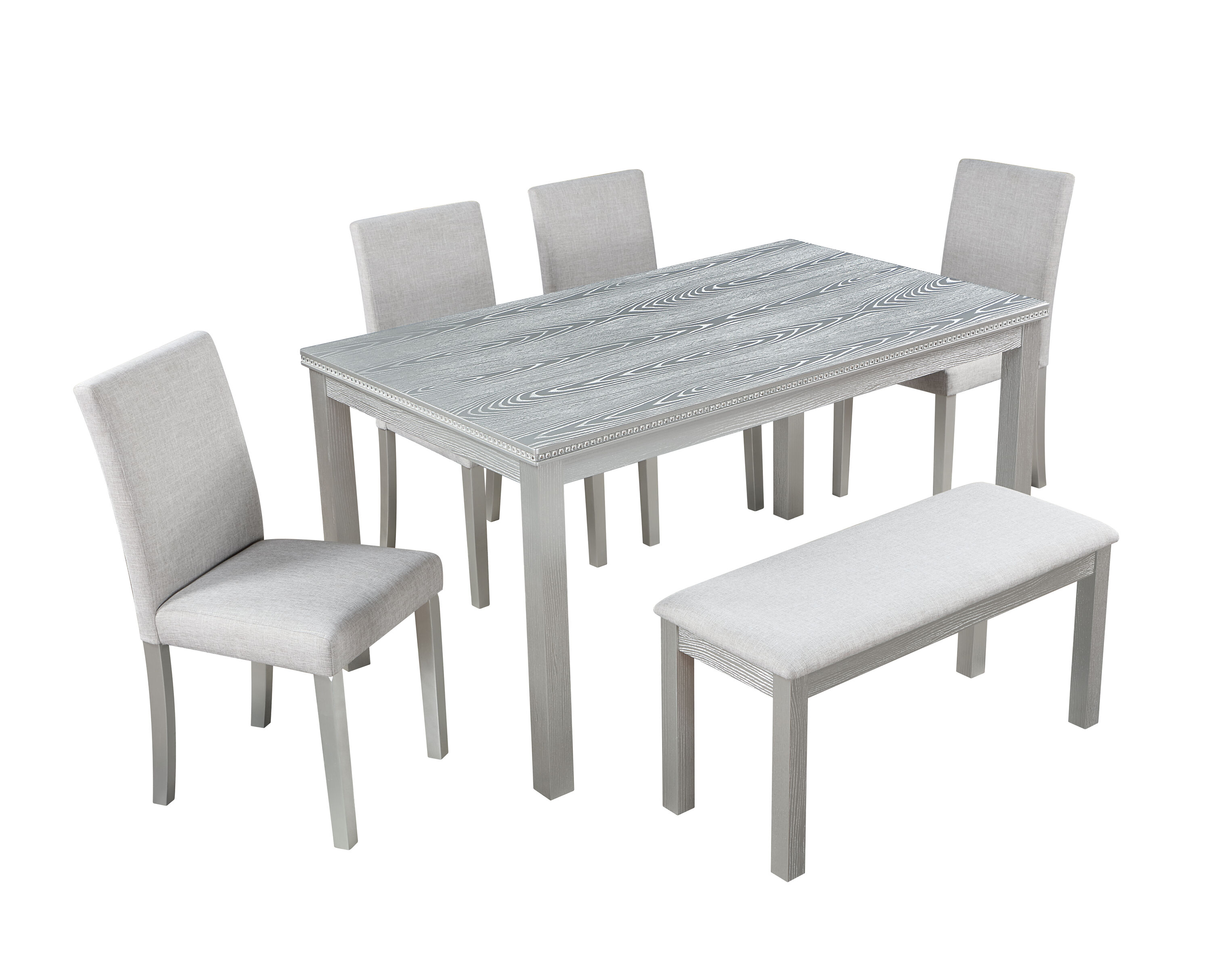 Siavonce XHS00045 Beige+Silver Gray Contemporary/Modern Dining Room Set with Rectangular Table ( Seats 6 )