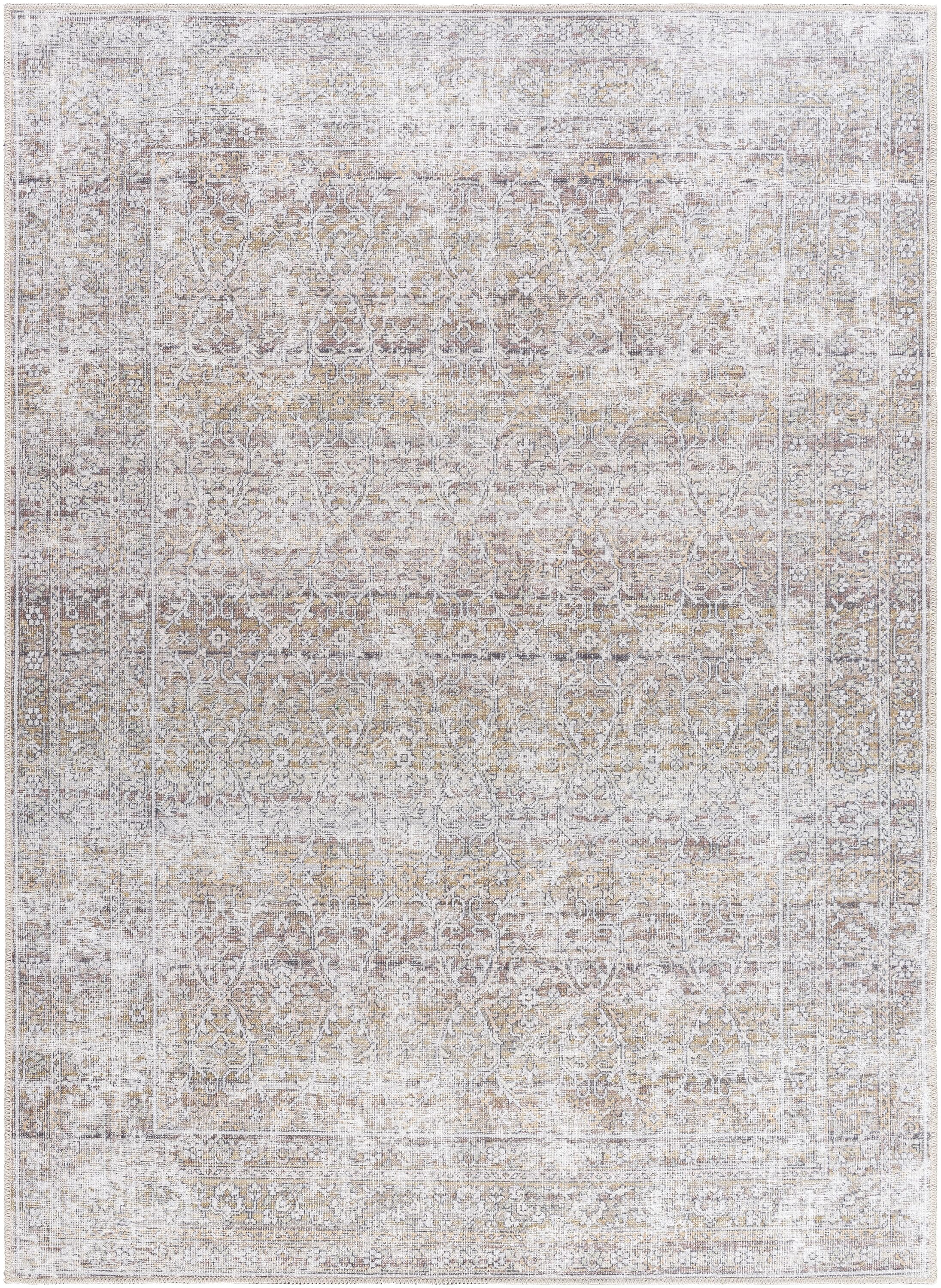 Taupe and Cream Rectangular Washable Synthetic Area Rug