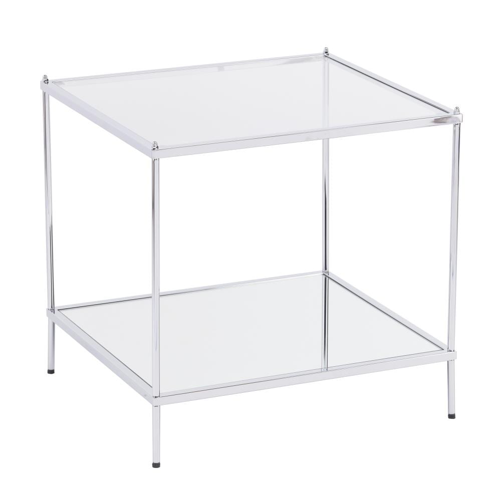 Boston Loft Furnishings ATG2005 Hawthorne 20.5-Inches W x 21.5-Inches H Chrome Glass Rectangular Modern End Table with Storage Assembly Required
