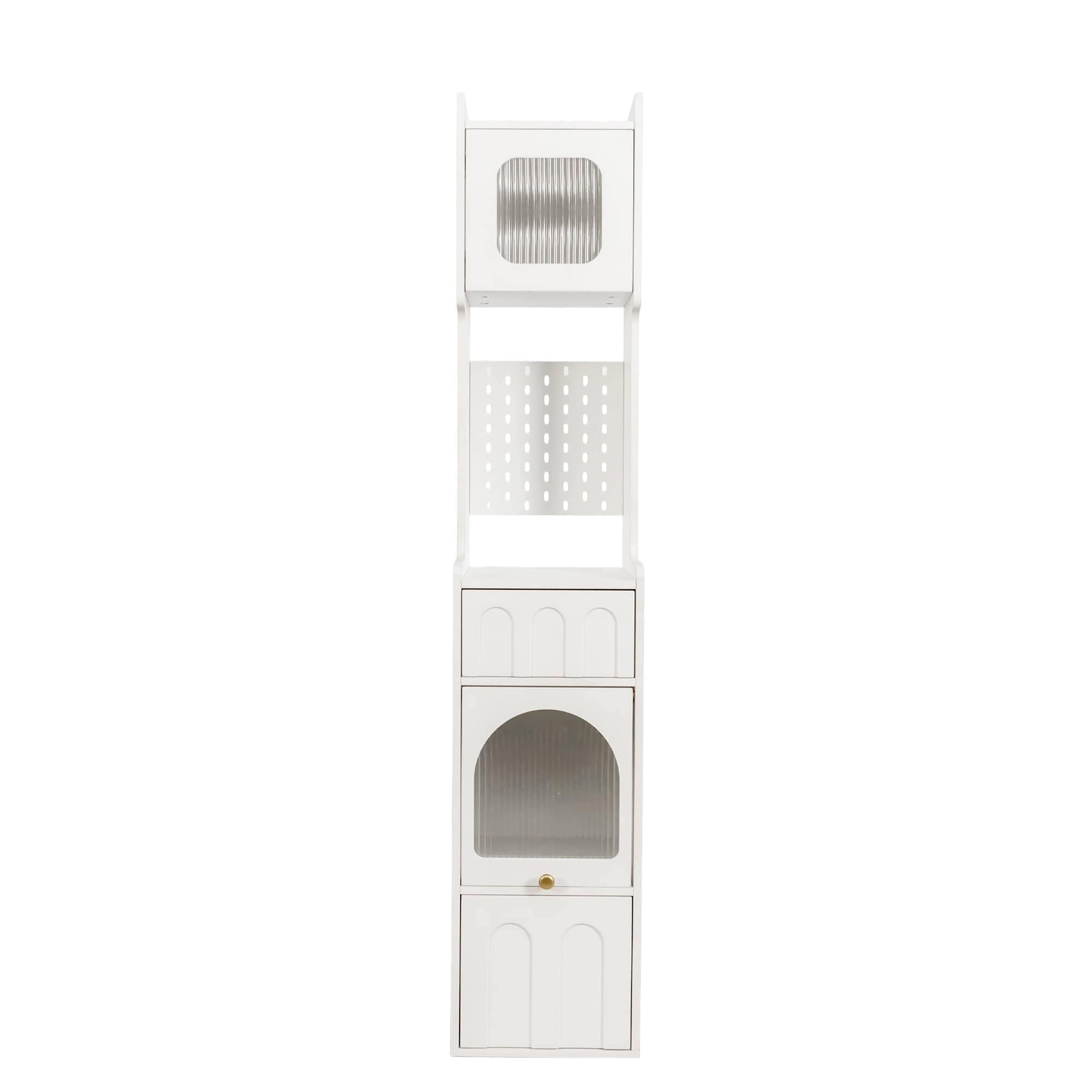 Vynxaria  13 in W x 13 in D x 70 in H White Particleboard MDF Free Standing Decorative Storage Cabinets with 2 Drawers 2 Glass Doors Pegboard in White