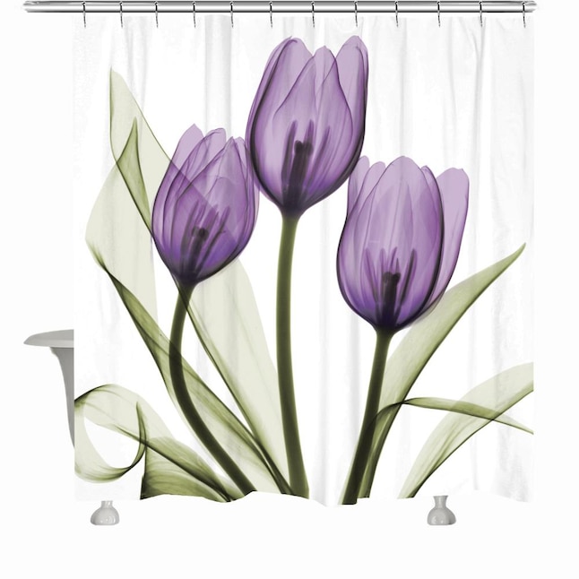 Polyester Purple Fl Shower Curtain, Grey And Purple Flower Shower Curtain