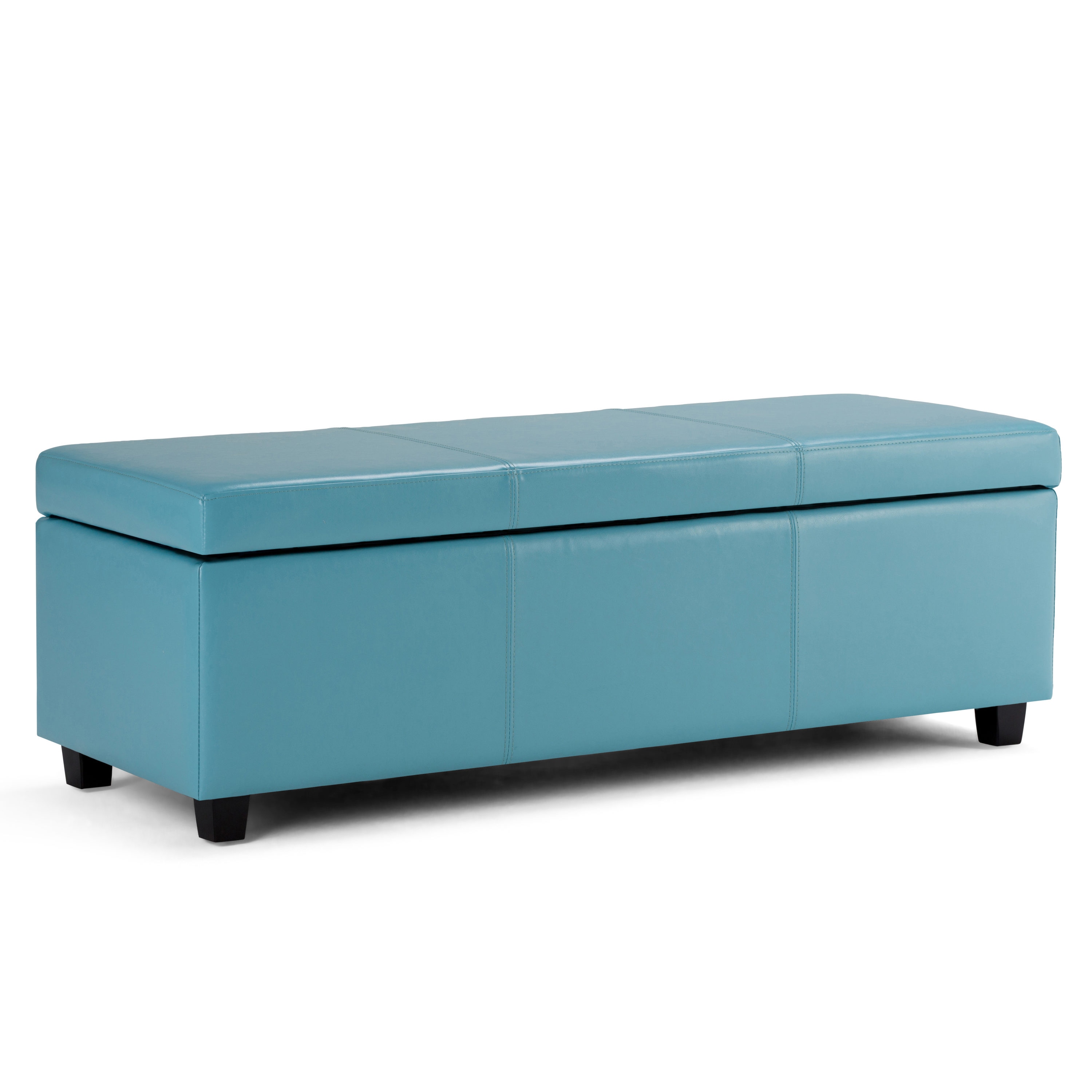 Simpli Home AXCF18-BU Avalon Modern Soft Blue Faux leather Storage Ottoman