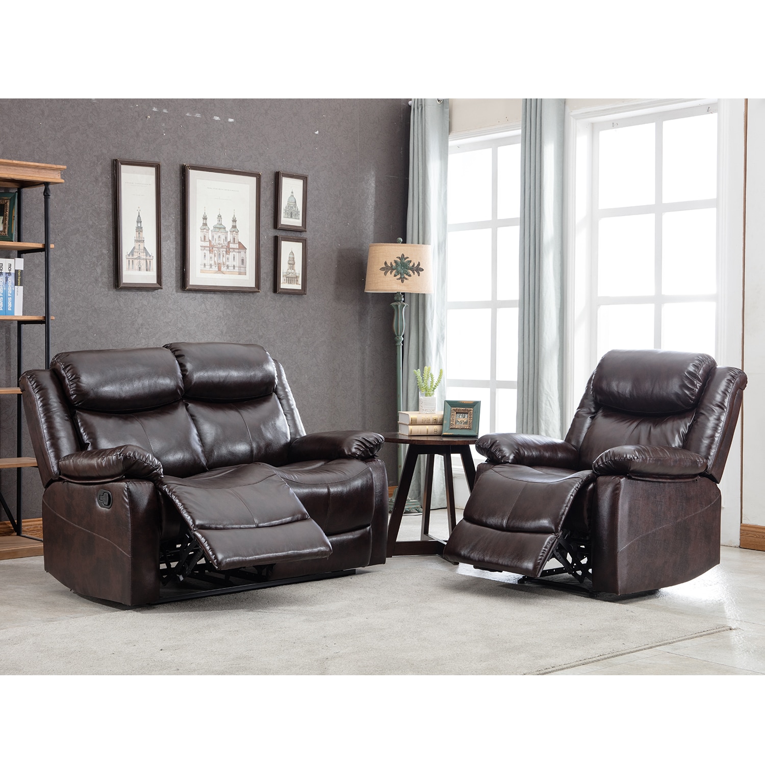 CASAINC OR-SG000172AAA Modern 2-Piece Faux Leather Brown Living Room Set