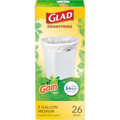 Glad 8-Gallons Gain Original White Plastic Kitchen Drawstring Trash Bag in  the Trash Bags department at
