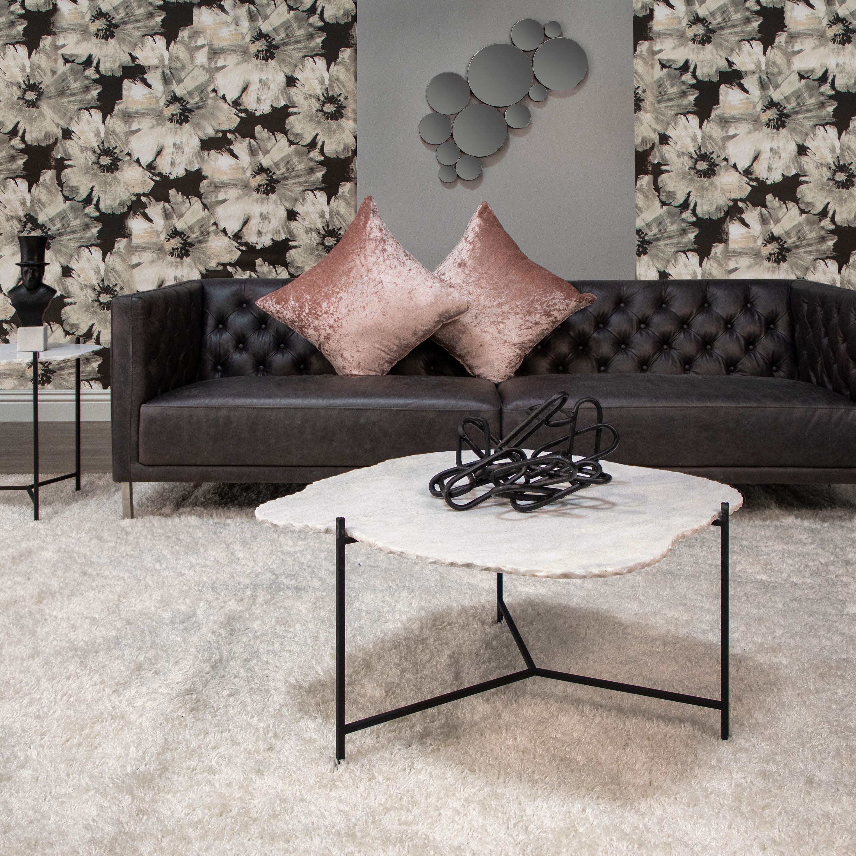 Sagebrook Home 14988 35-in W x 19-in H Round Black Framed Wall Mirror