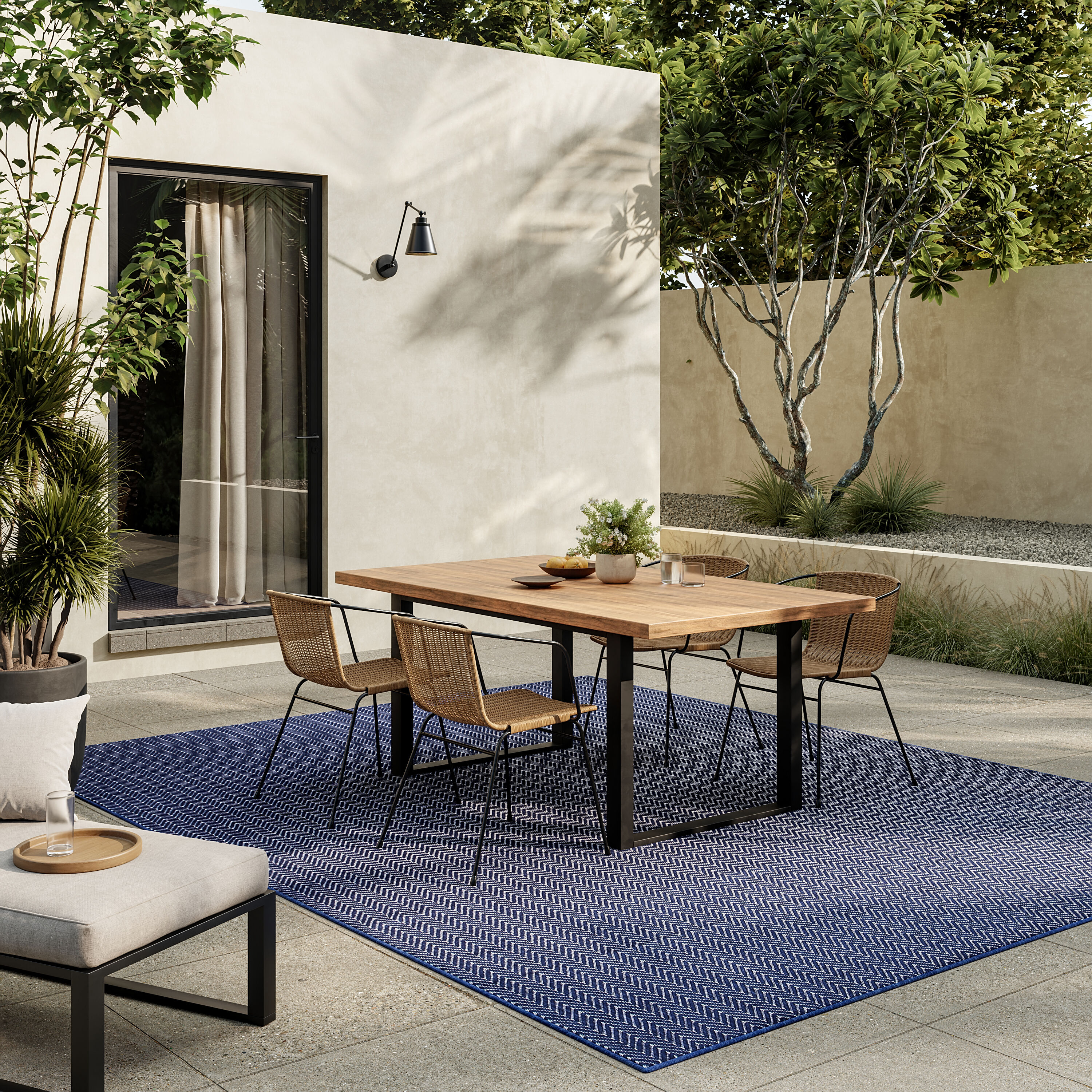 Nourison Home 841491127964 6 x 9 (ft) Loomed Navy Rectangular Indoor/Outdoor Geometric Area rug