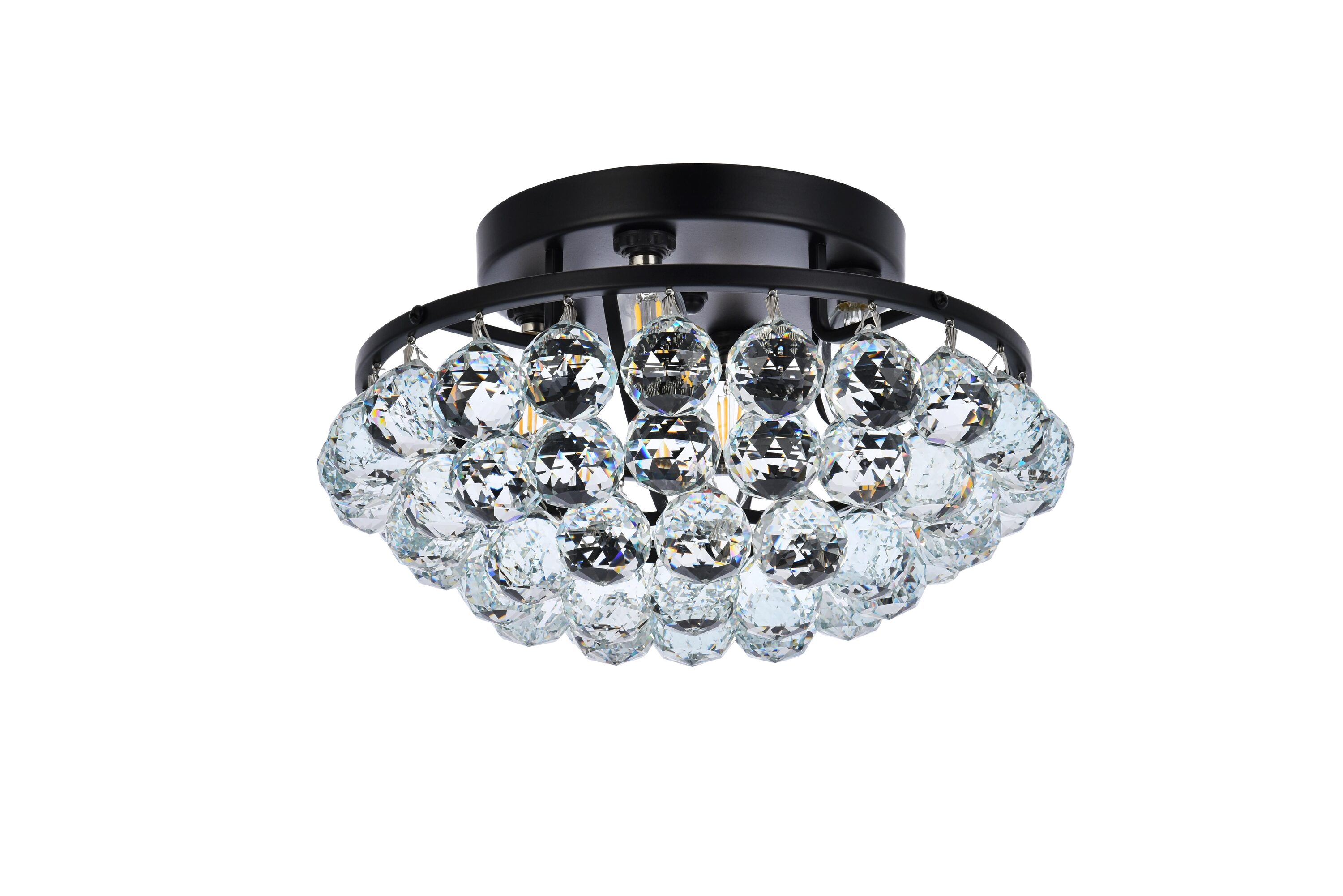Corona 14-Inch Black and Crystal Flush Mount Light