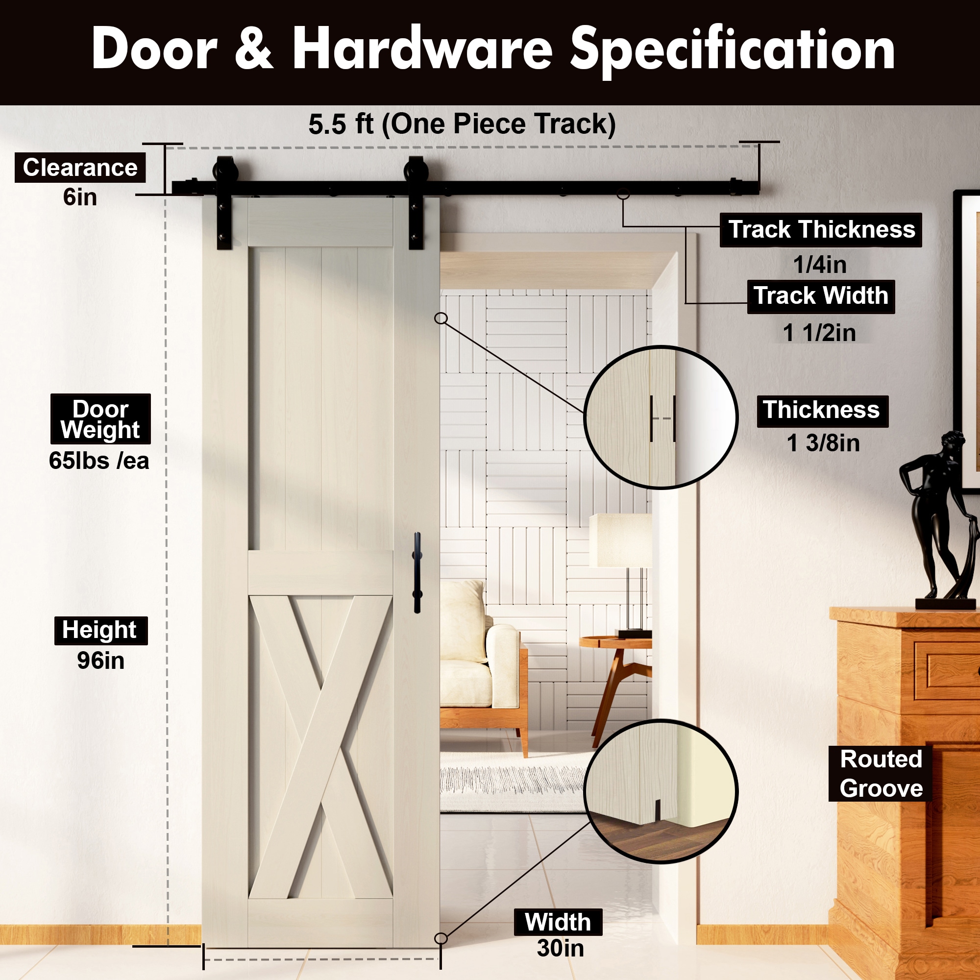 HOMACER YT1TGH066C-3096-X-TG Barn-Doors - View #7