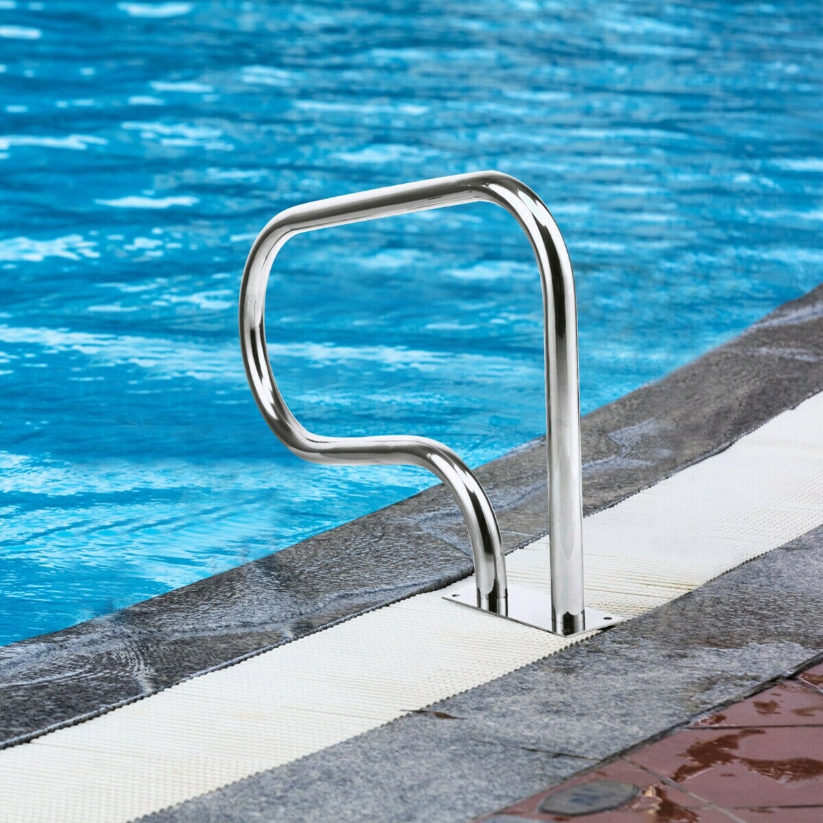 Slickblue Inground Pool Entry Rail Fits 22.5 in Pool Deck Height Silver ...