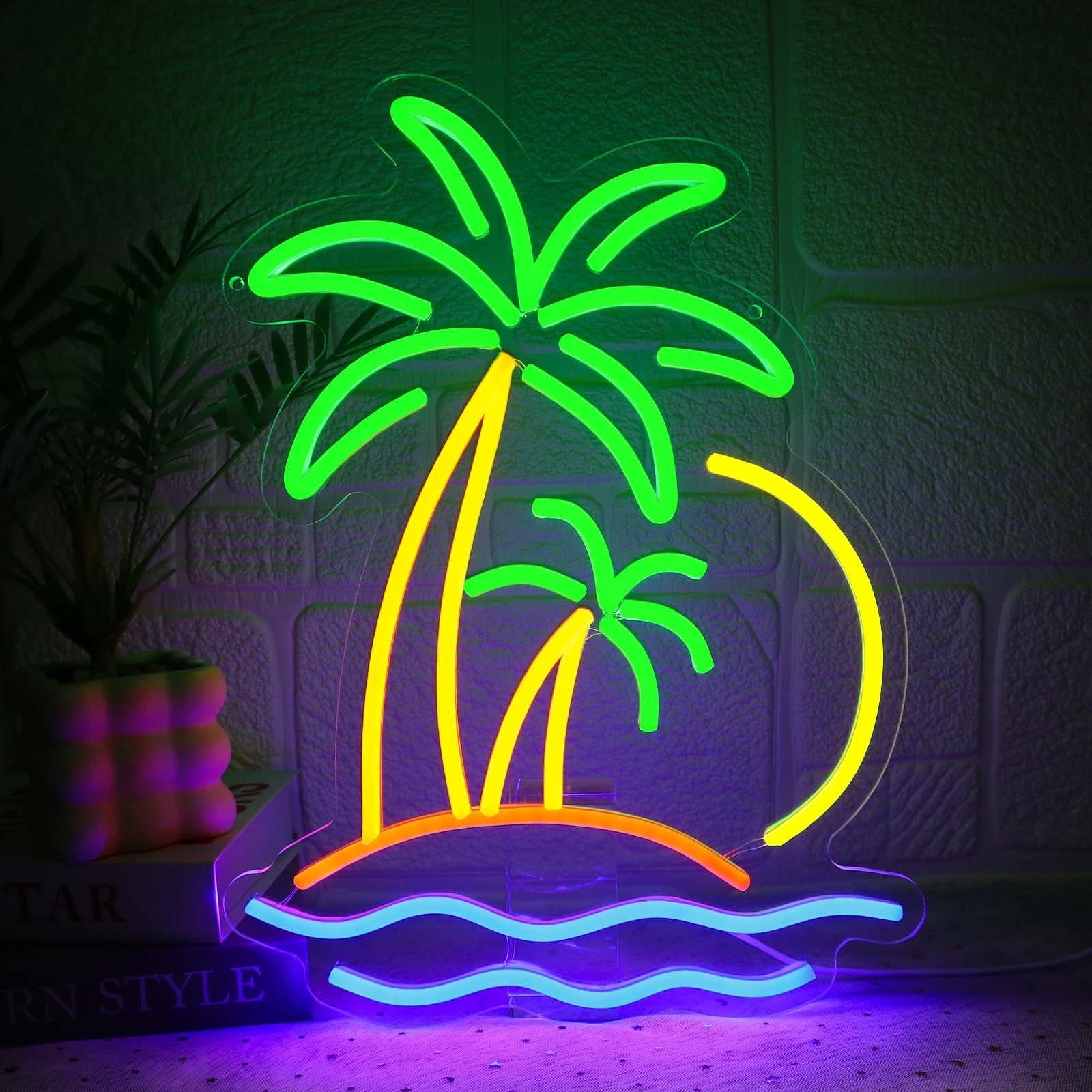 AOIZGMY  Coconut Tree Neon Sign for Wall Decor Dimmable LED Palm Tree Light for Bedroom Tiki Bar Hawaii Club Summer Beach Party Decoration USB