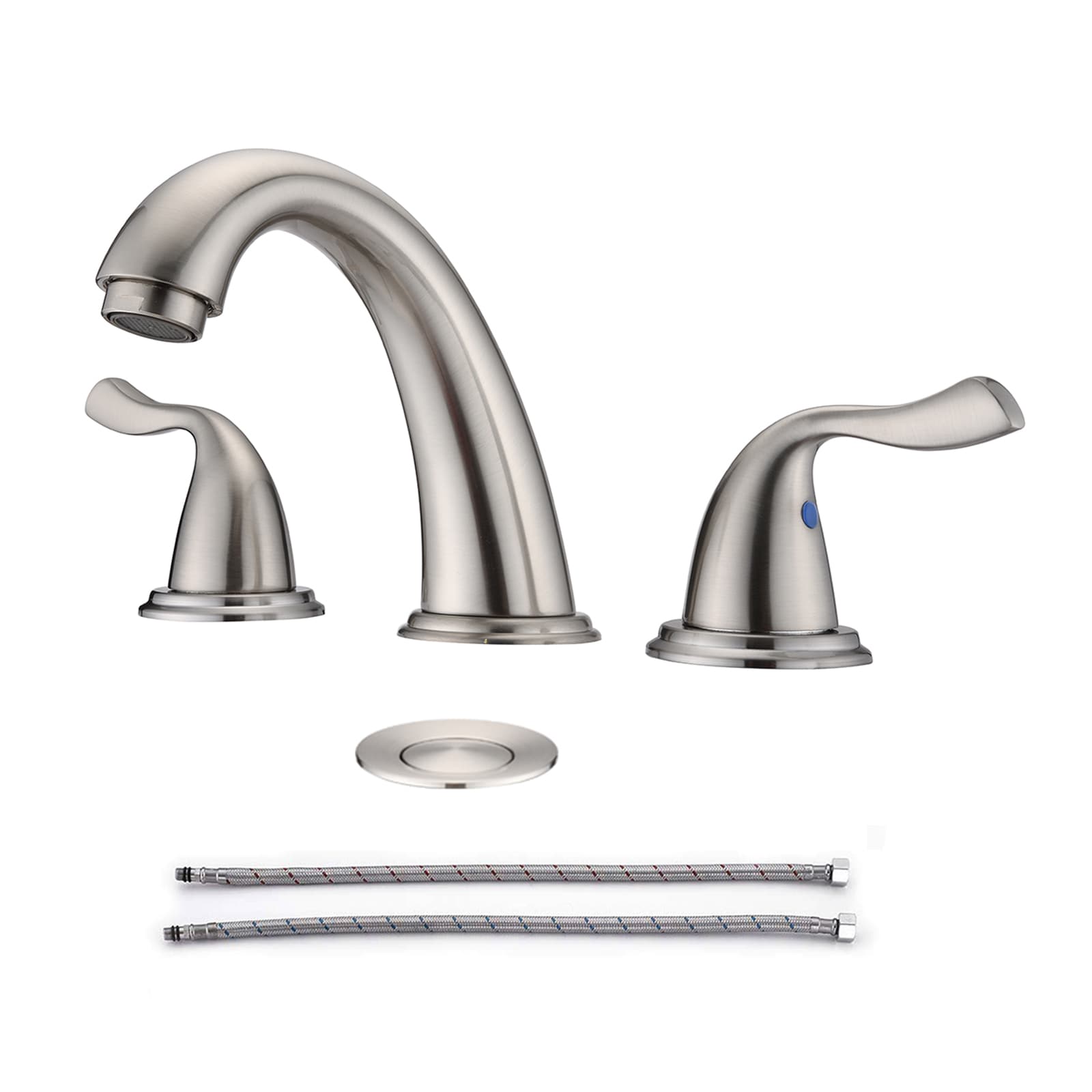 Vanityfus - 8-in Dual Handle Bathroom Sink Faucet with Drain and Supply Line-Brushed Nickel