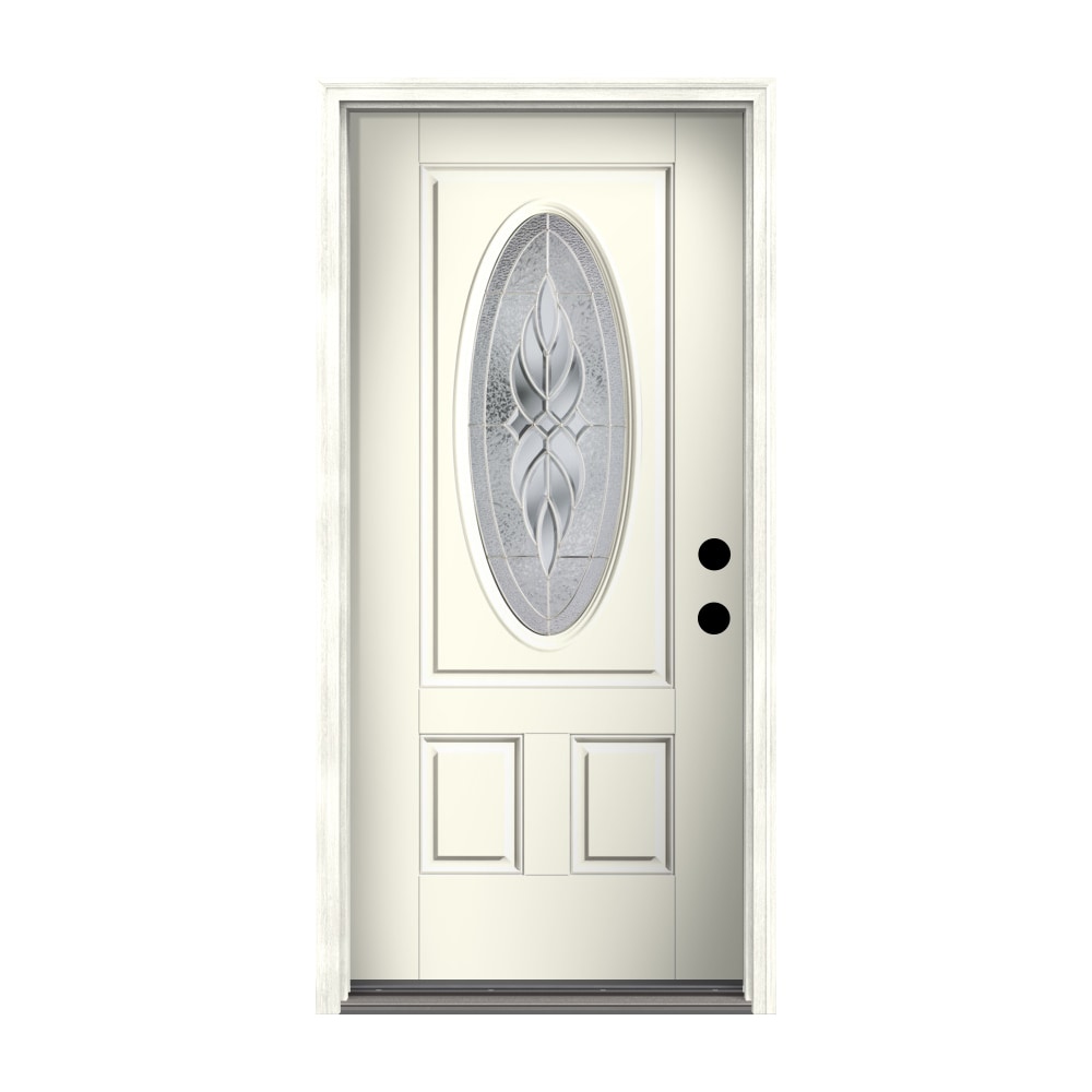 Therma-Tru Benchmark Doors Varissa 36-in x 80-in Fiberglass Oval Lite Left-Hand Inswing White Painted Prehung Single Front Door with Brickmould -  TTB640971SOS