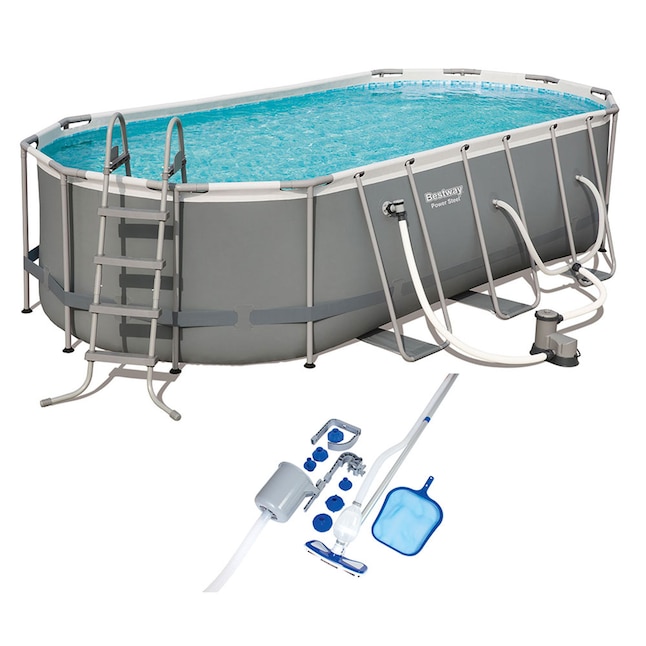Bestway 18-ft x 9-ft x 48-in Metal Frame Oval Above-Ground Pool with Filter  Pump,Pool Cover and Ladder in the Above-Ground Pools department at