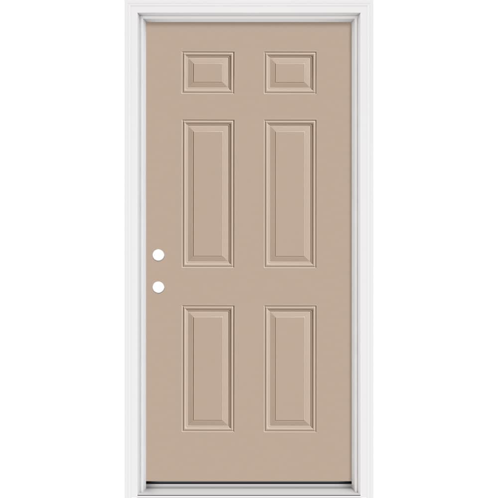 Masonite 321070 Steel Doors Series 36-in x 80-in x Steel No glass Right-hand inswing Sandy Shore Painted Prehung Front Door with Brickmould Insulating core