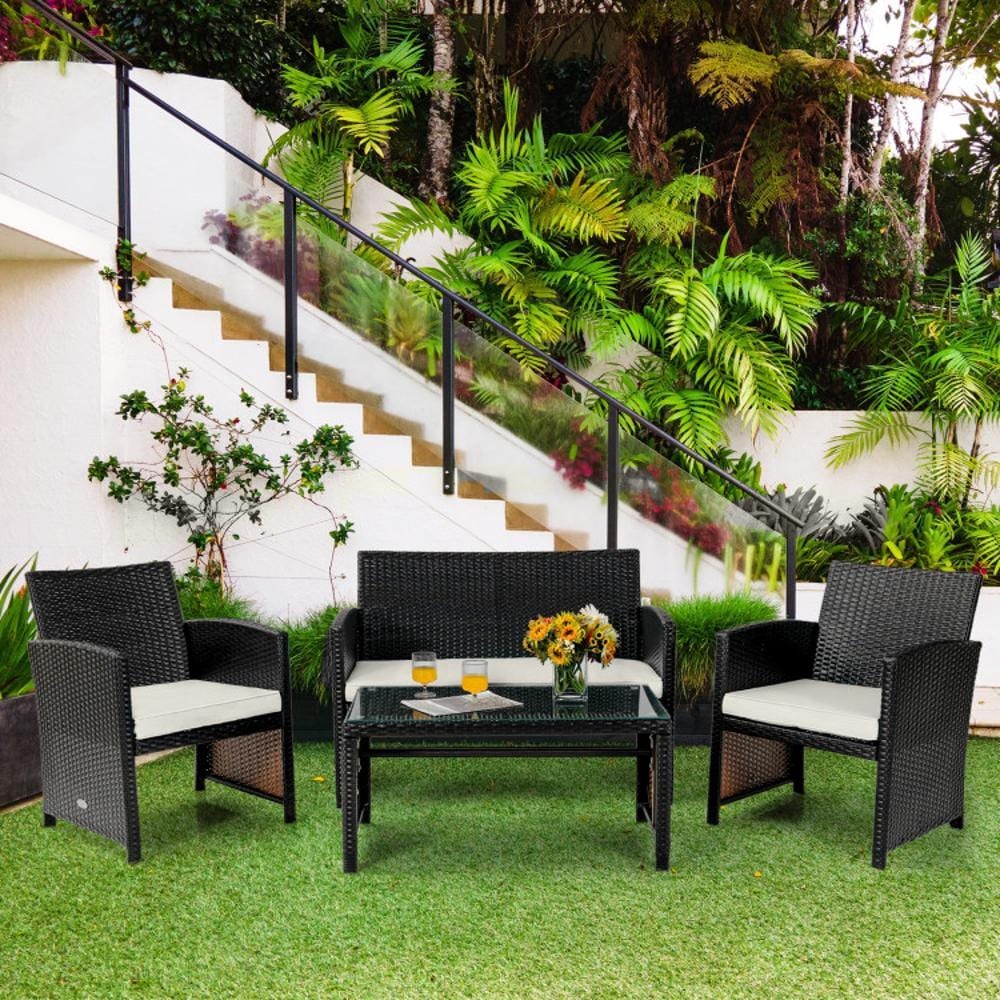 BABOOM BOM-68664WH-CO 4 -Piece Wicker Patio Conversation Set with Off-white Cushions