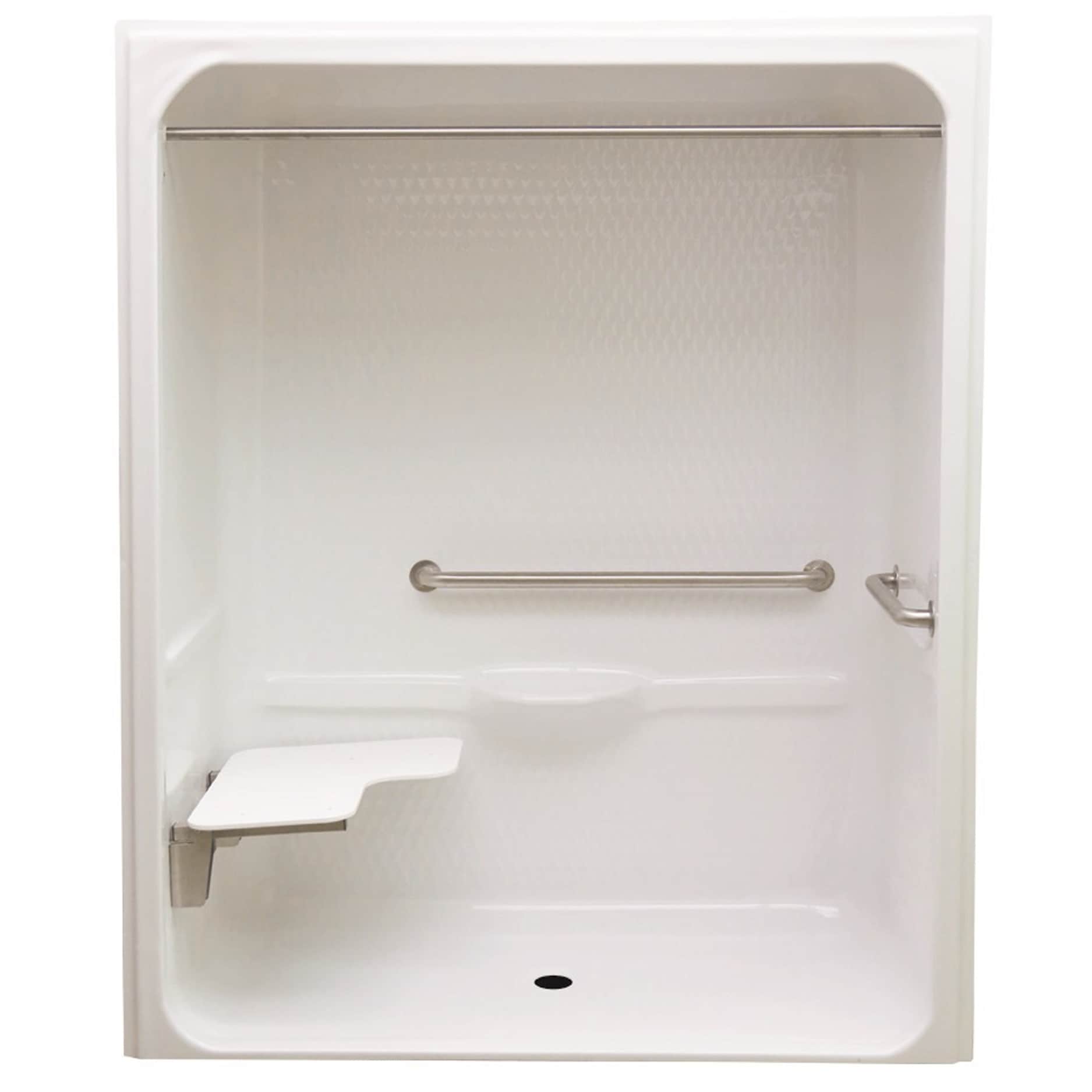 Laurel Mountain White 30-in x 66-in x 82-in Base/Wall One-piece Shower Kit with Folding Seat (Center Drain) Drain Included Stainless Steel -  LM6430BFL064