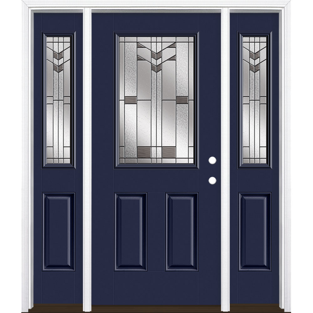 Masonite 3420457 Frontier 64-in x 80-in x 4-9/16-in Fiberglass Half lite Left-hand inswing Eclipse Painted Prehung Front Door with Sidelights with Brickmould Insulating core