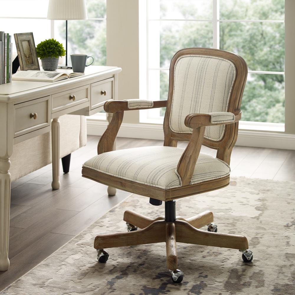 Flash Furniture Ivory Microfiber Classic Executive Swivel Office Chair with Driftwood Arms and Base