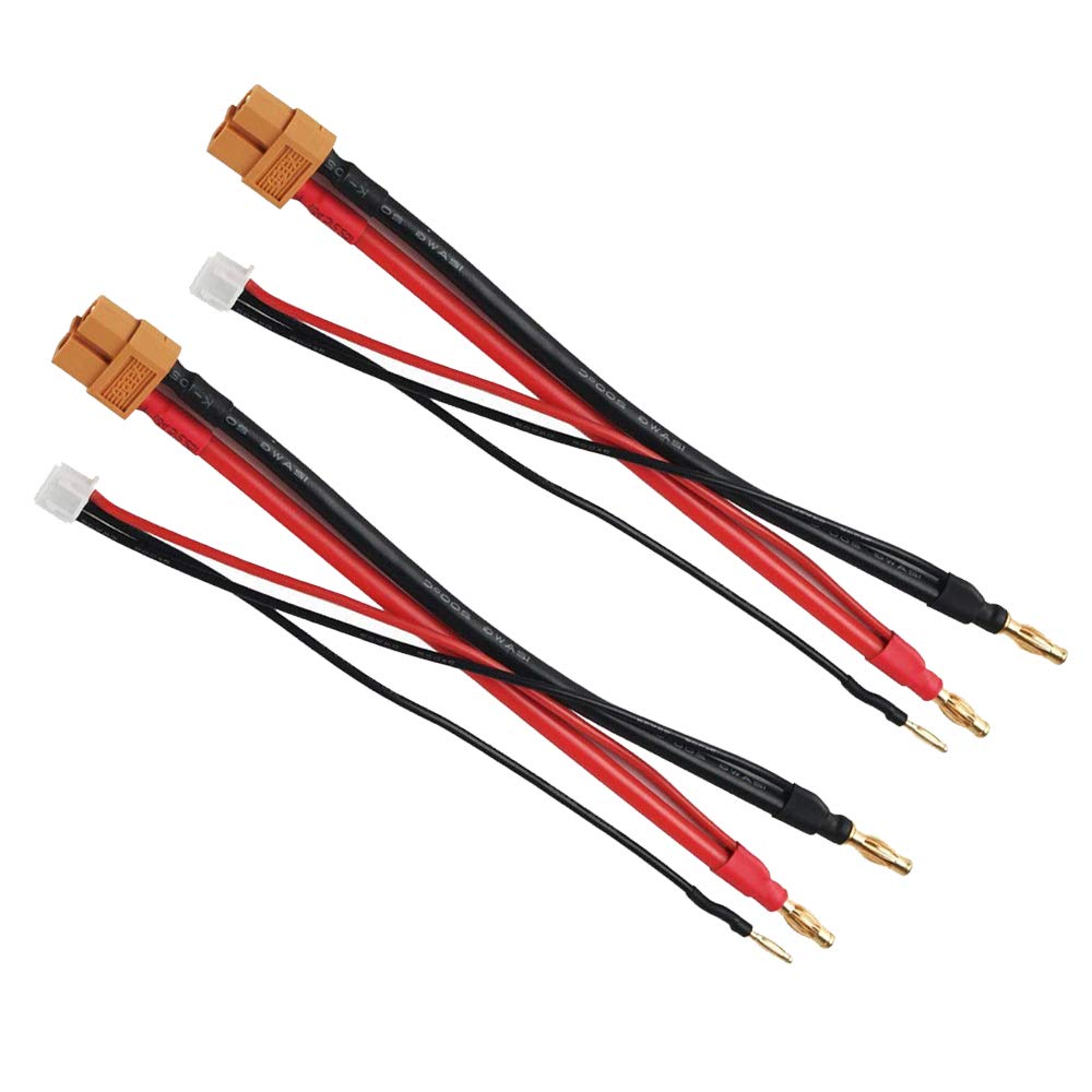 AKSCYZM  2 Pack XT60 Plug Female Connector to 4MM Banana Plug Bullet Connector Adapter Lead with 2S JST XH Balance Plug for RC Car Drone Lipo