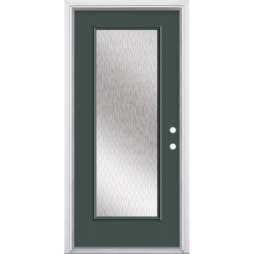 Masonite 628003 Double Water Textured Glass 36-in x 80-in x 4-9/16-in Fiberglass Full lite Left-hand inswing Evergreen Painted Prehung Front Door with Brickmould Insulating core